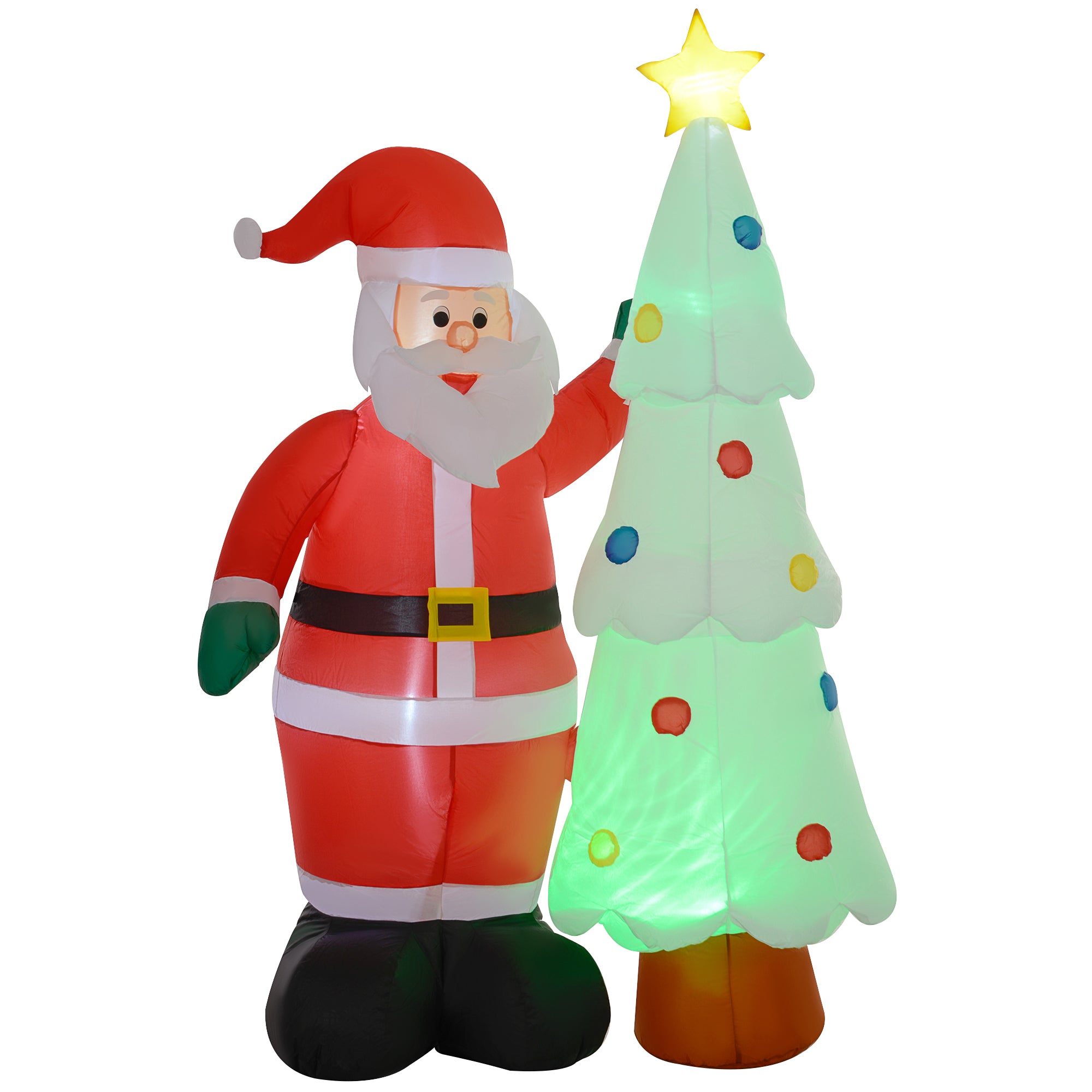 7ft Christmas Inflatable Decoration Santa Claus and Christmas Tree with Rotating Magic Ball Light, Blow-Up Outdoor LED Yard Display for Lawn Garden Party