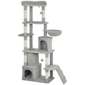 170 cm Large Cat Tree, Cat Tower with 7 Scratching Posts, 2 Condos, Hammock, Light Grey