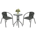 3 Piece Rattan Bistro Set with Tempered Glass Table - Black