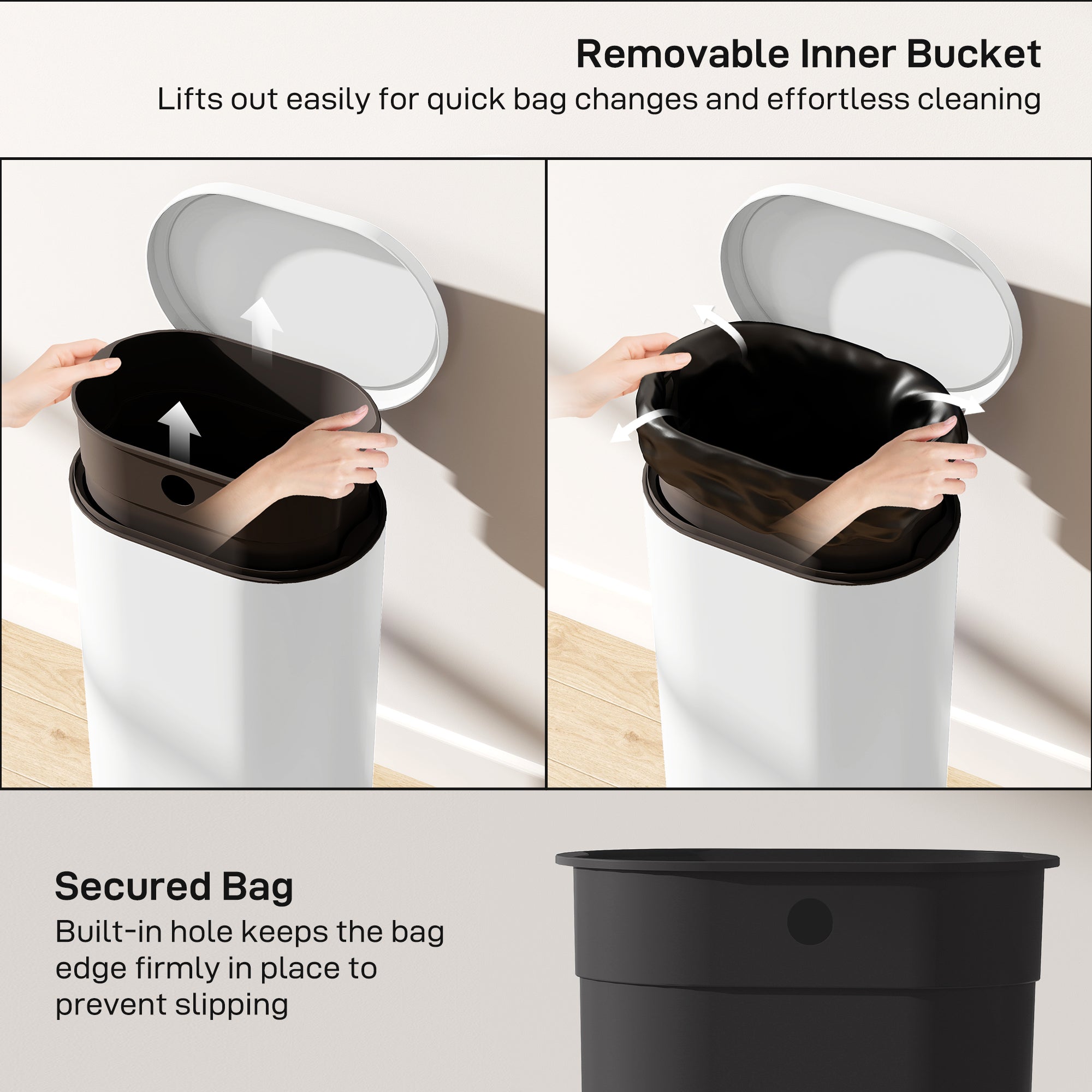 30 L Modern Curved Kitchen Bin - Cream
