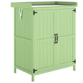 Wooden Garden Shed, Garden Tool Storage Shed with Hinged Roof and Shelf, Outdoor Storage Cabinet with Double Doors, Light Green