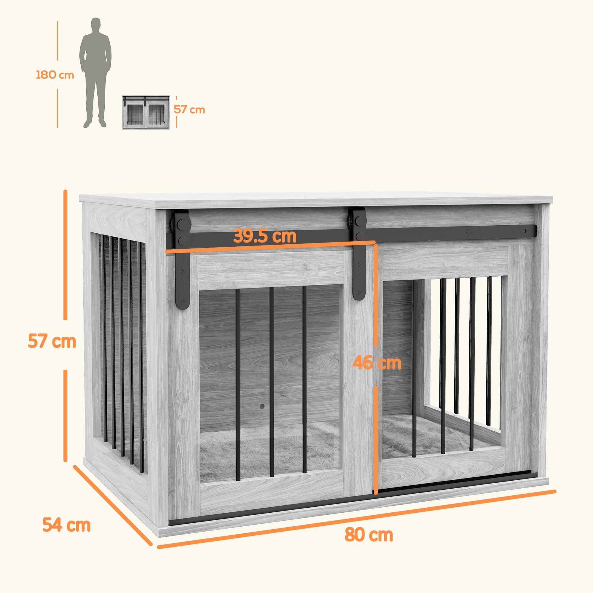 80cm Dog Crate Furniture with Removable Cushion for Large Dogs- Grey