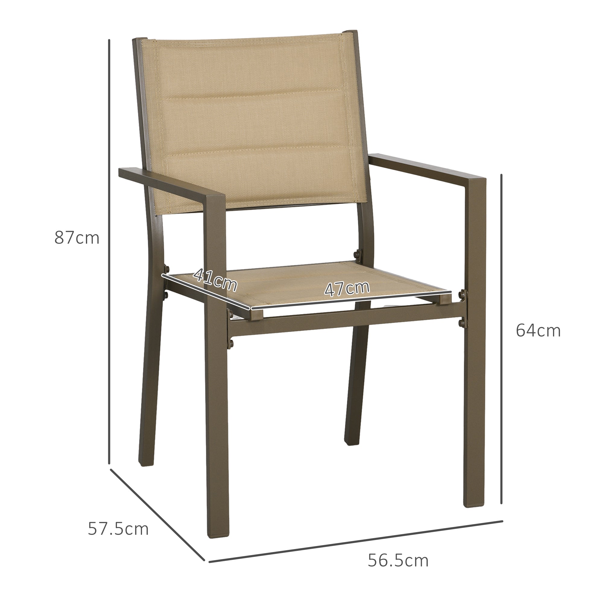 Set of Two Aluminium Stacking Garden Chairs - Khaki