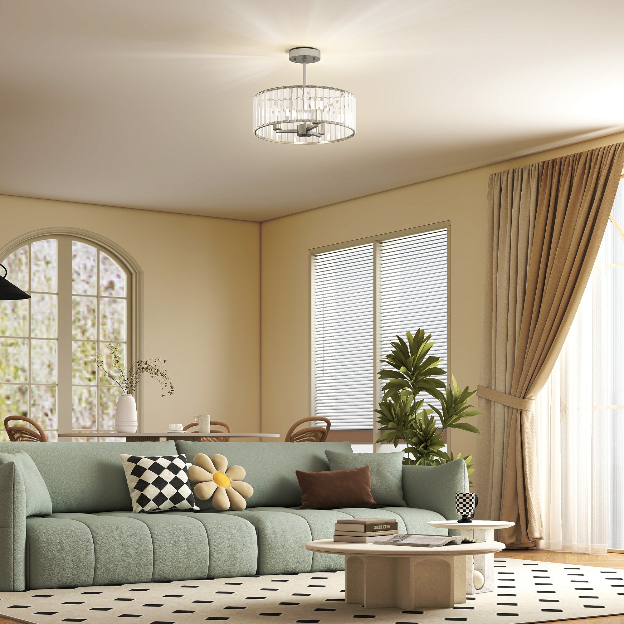 Crystal Ceiling Light Fixture, Semi Flush Mount Modern Crystal Chandelier Ceiling Light for Living Room, Bedroom, Hallway, Dining Room, E14 Base 3-Lights, Bulbs Not Included, Silver Tone