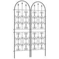 Set of 2 Metal Garden Trellis Panels with Scrollwork Design 50x150cm - Black