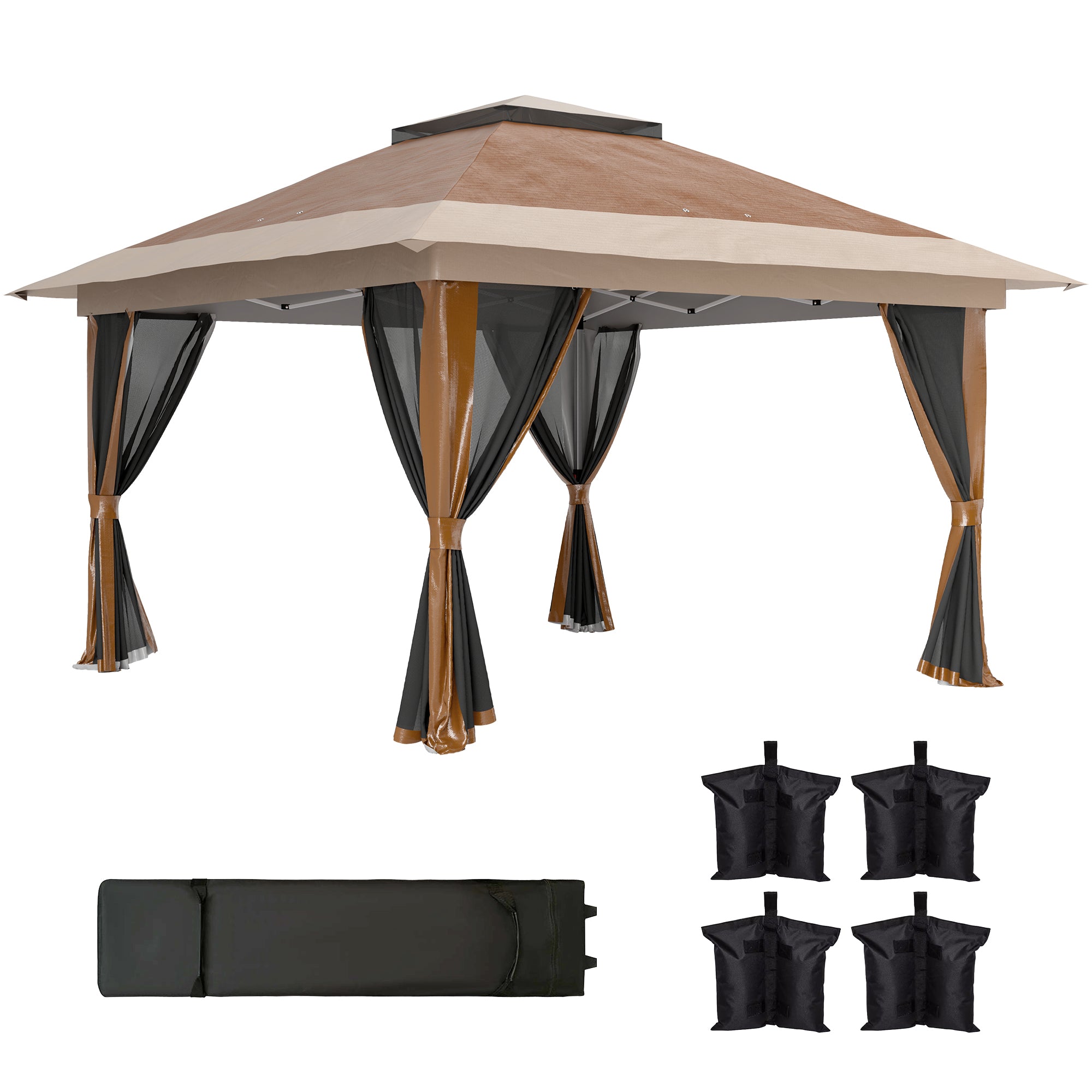 3.6m Pop-Up Gazebo with UPF50+ Canopy and Mesh Lining - Brown