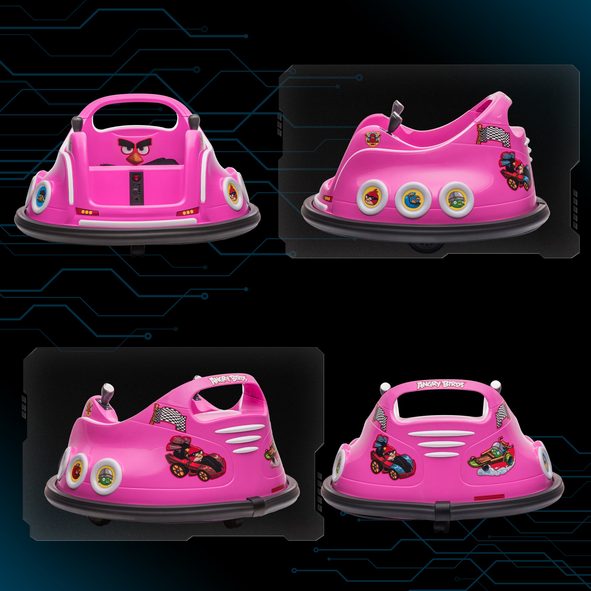 Angry Bird Licensed Waltzer Car, 12V Kids Bumper Car w/ Joysticks, Remote, Music LED Lights - Pink