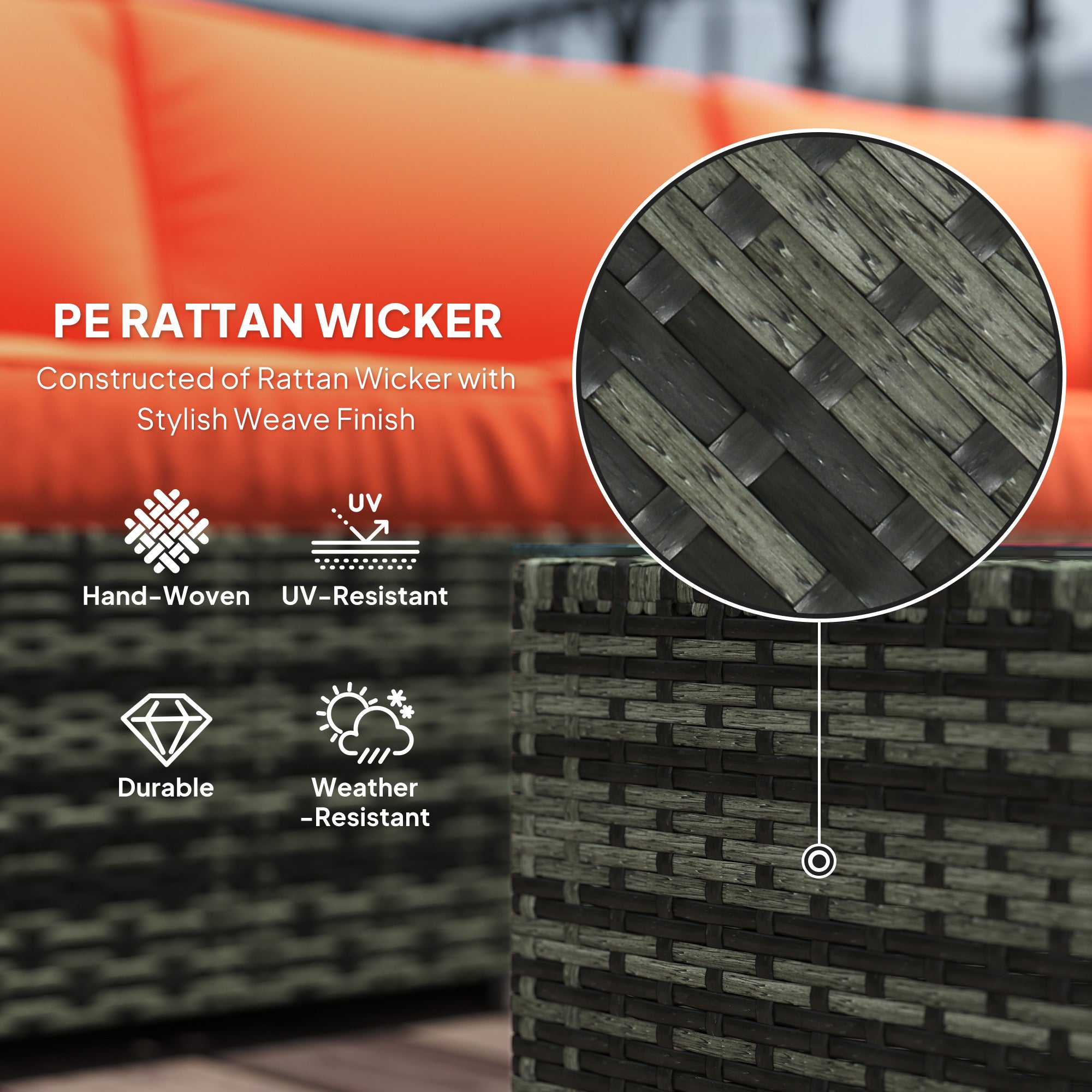 Four-Piece Rattan Sofa Set - Orange/Grey