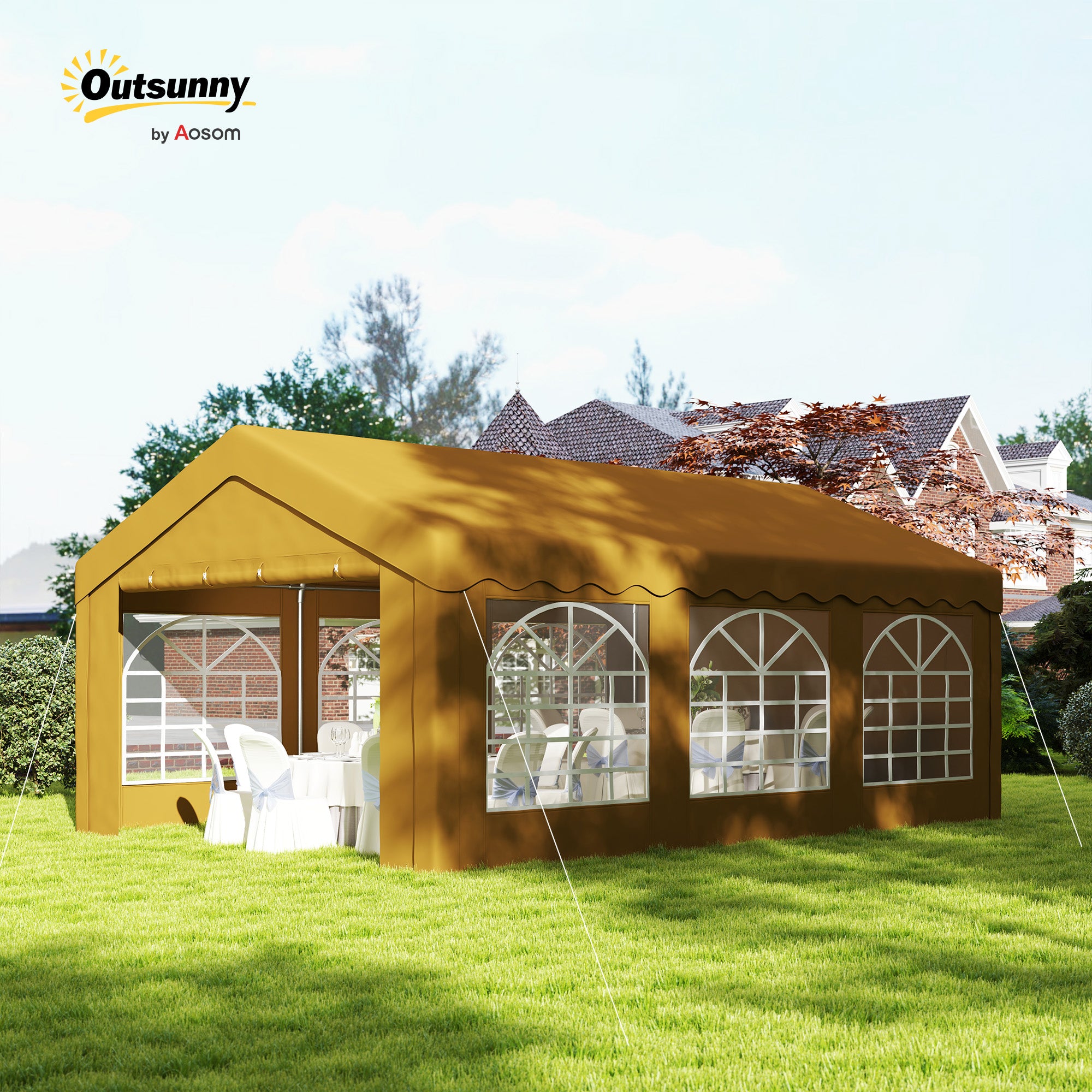6m x 4m Galvanised Garden Gazebo with UV Resistant Canopy - Yellow