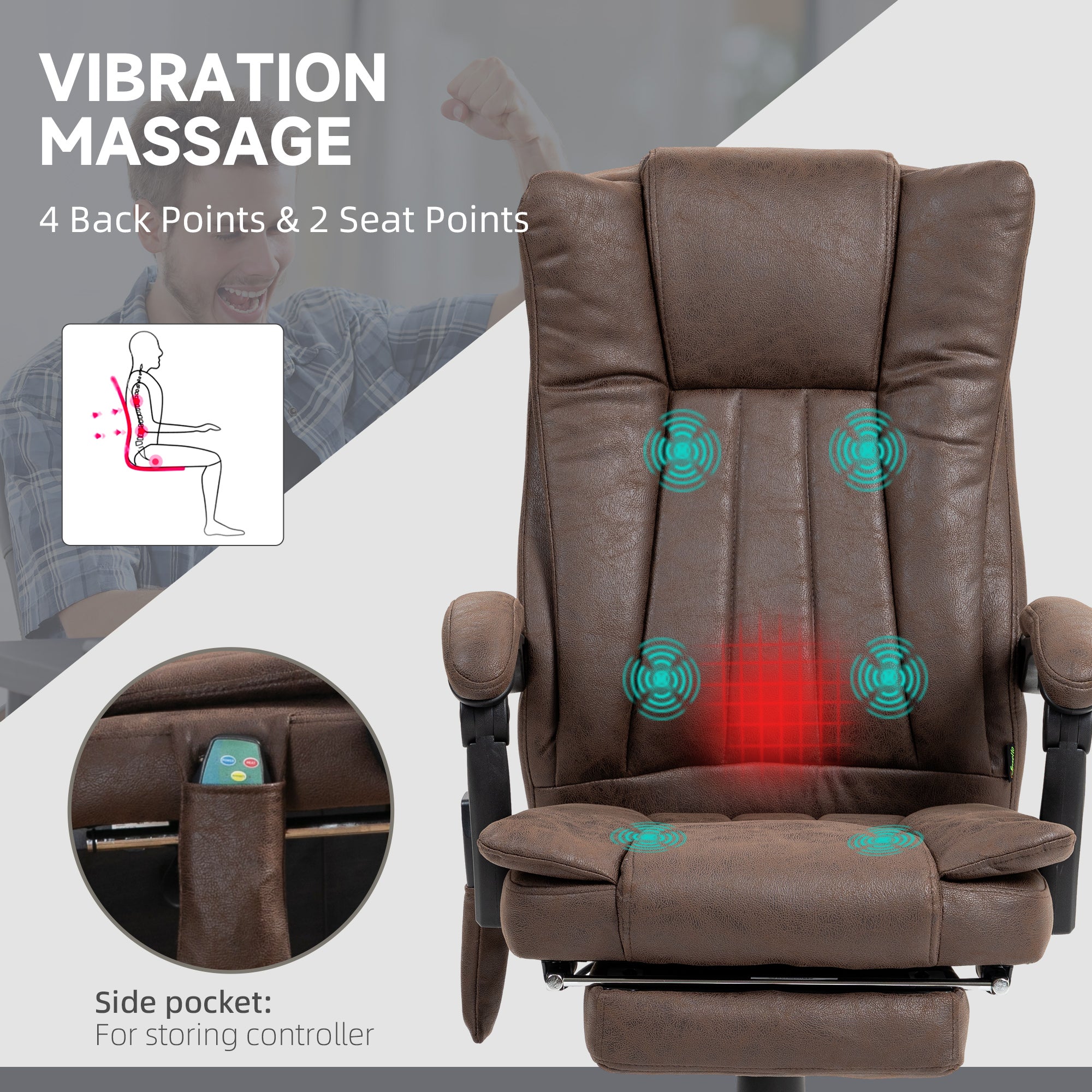 Vibrating Massage Office Chair with Heat, Desk Chair with Height Adjustable and Footrest, Dark Brown