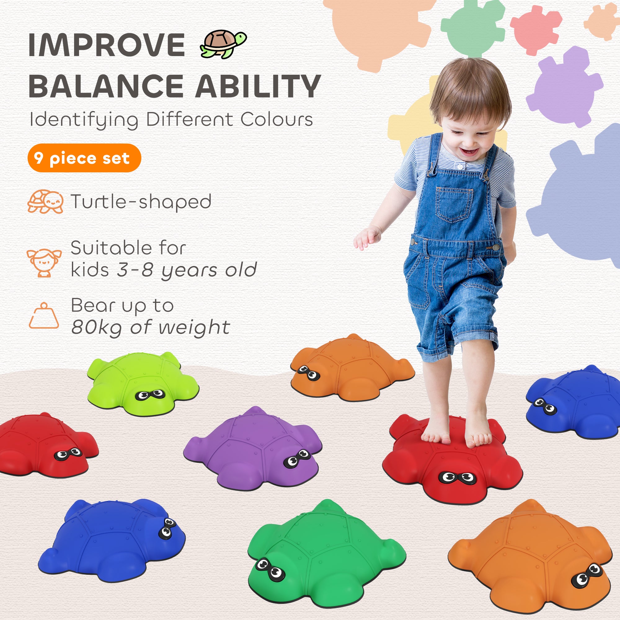 9 PCS Balance Stepping Stones with Non-slip Edge, Indoor Outdoor Obstacle Courses for Kids Ages 3-8 Years, Multicoloured