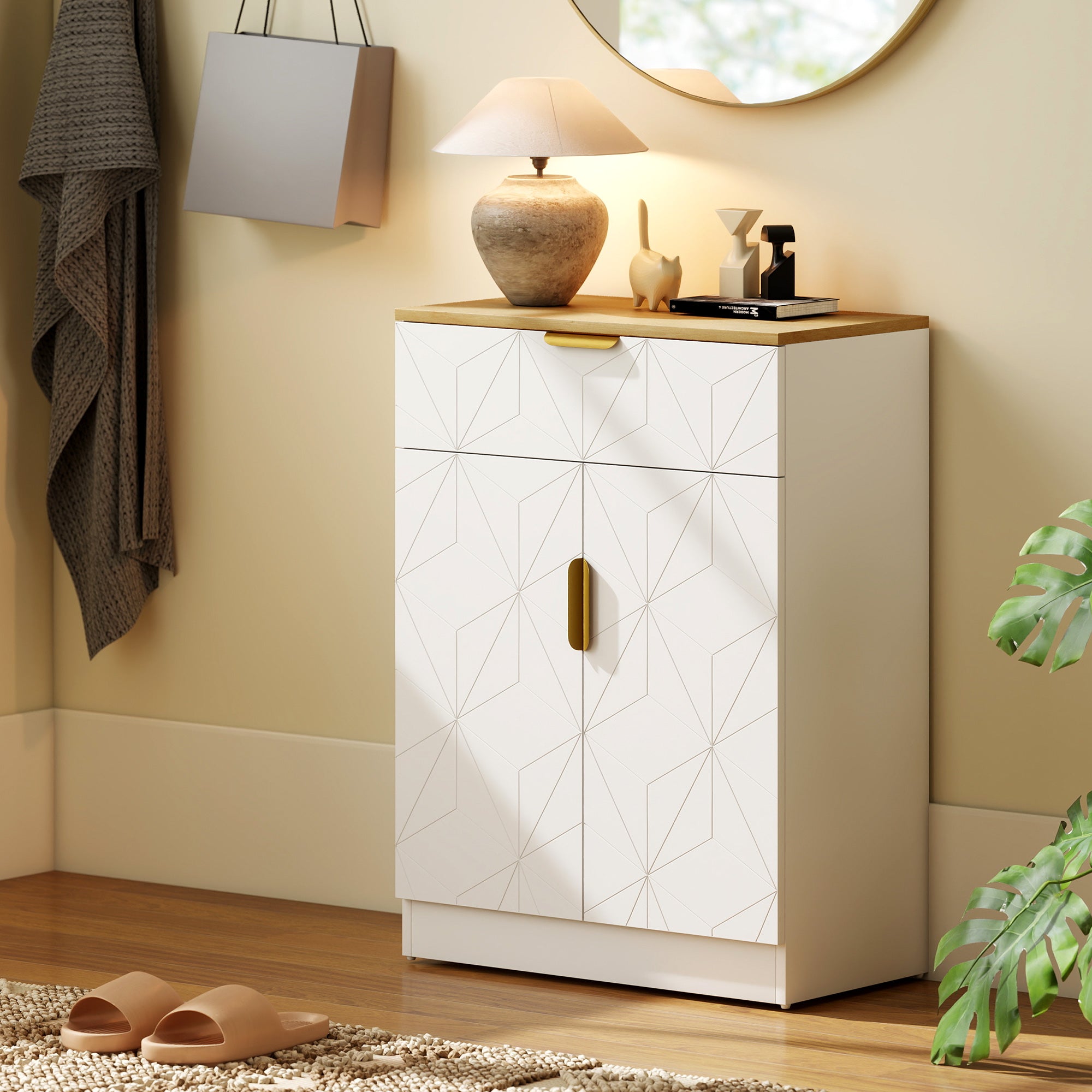 Sideboard Storage Cabinet, Modern Storage Cupboard with Drawer and Adjustable Shelf for Living Room, Kitchen, Dining Room, Entryway, White