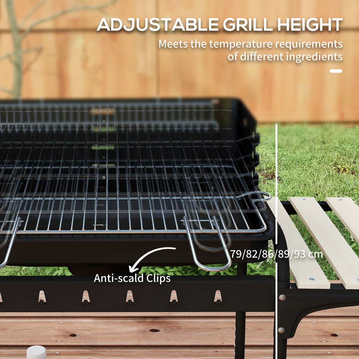 Charcoal Barbecue Grill with Adjustable Height & Ash Catcher Portable BBQ Trolley - Black