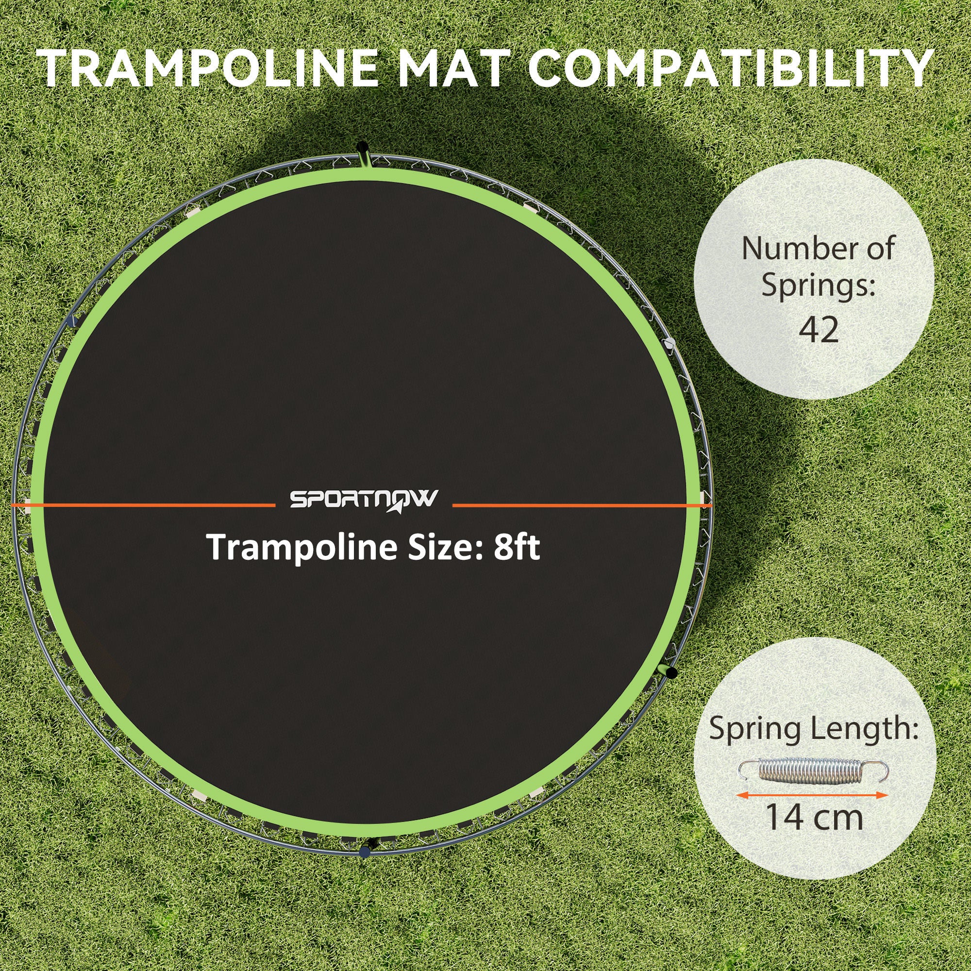 8ft Trampoline Replacement Mat with 42 V-Hooks and Spring Pull Tool for 14cm Springs - Green