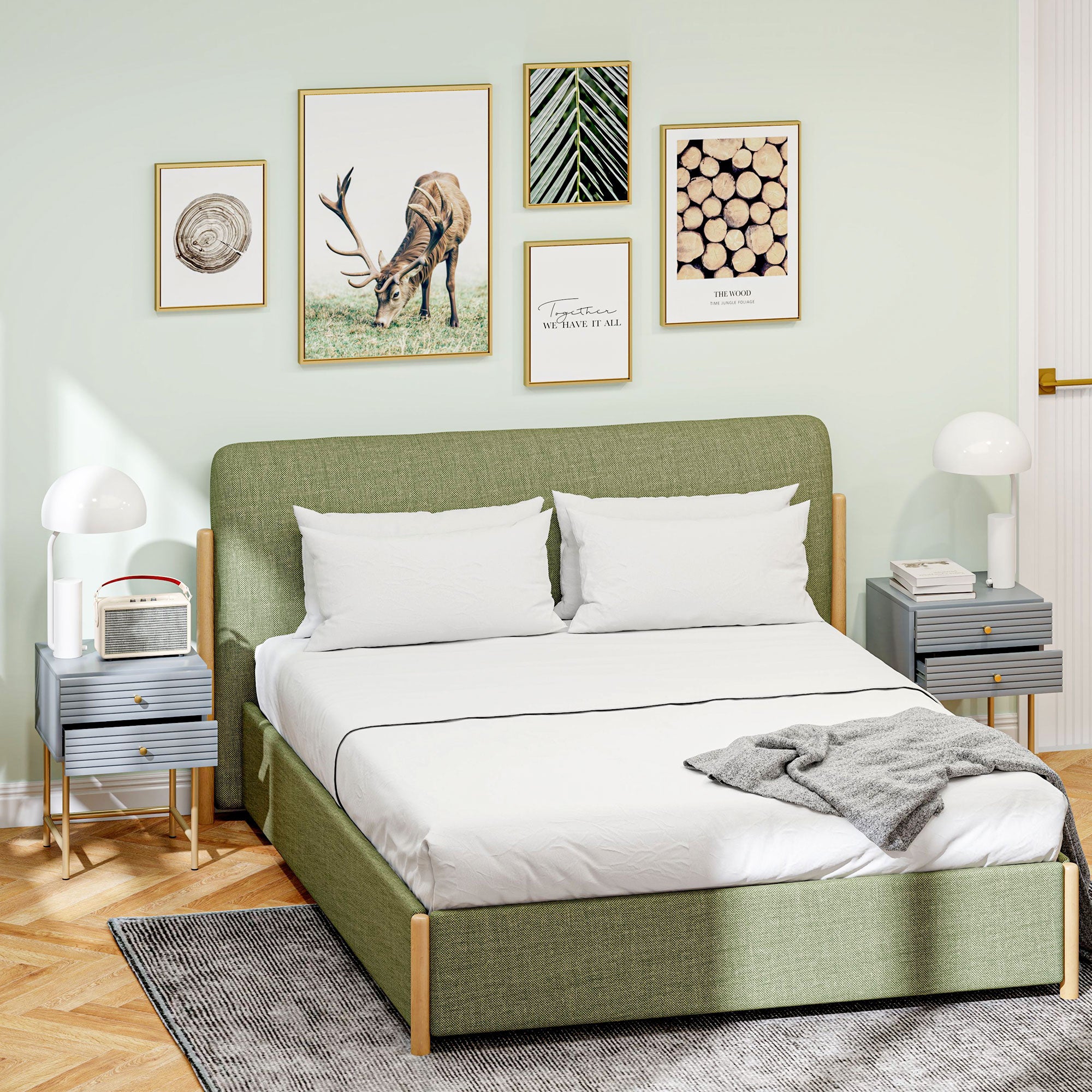 Set of Two Elegant Bedside Tables - Grey/Gold-Tone