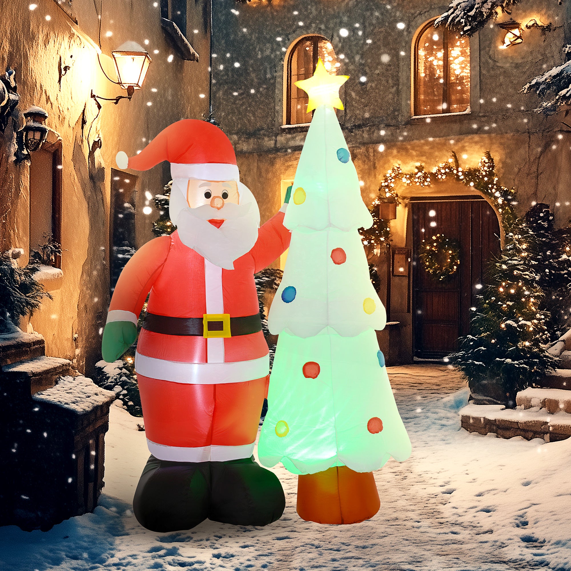 7ft Christmas Inflatable Decoration Santa Claus and Christmas Tree with Rotating Magic Ball Light, Blow-Up Outdoor LED Yard Display for Lawn Garden Party