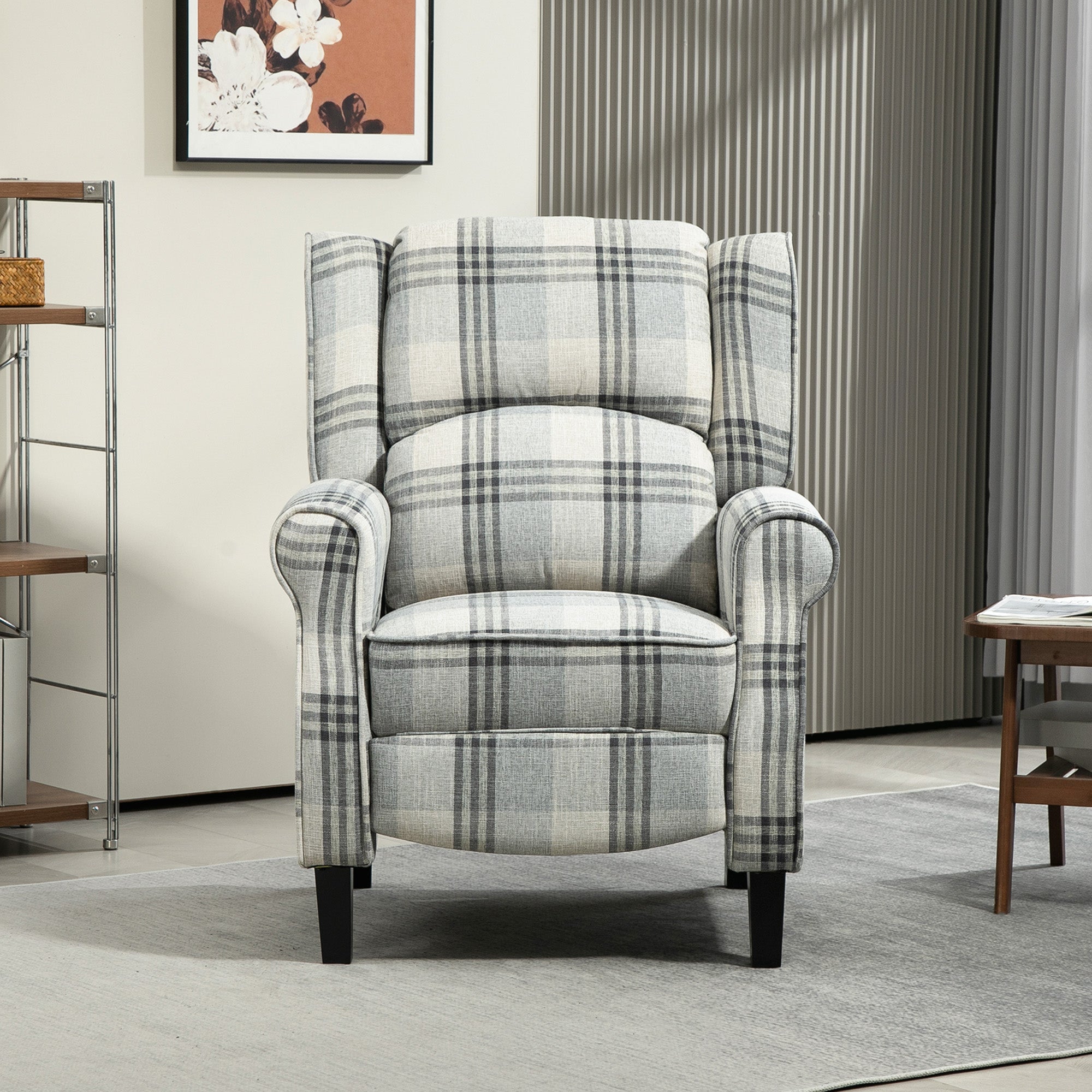 160° Reclining Armchair with Footrest Linen Upholstery - Grey