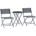 3-Piece Outdoor Bistro Set with Glass Top Table and Folding Chairs - Grey