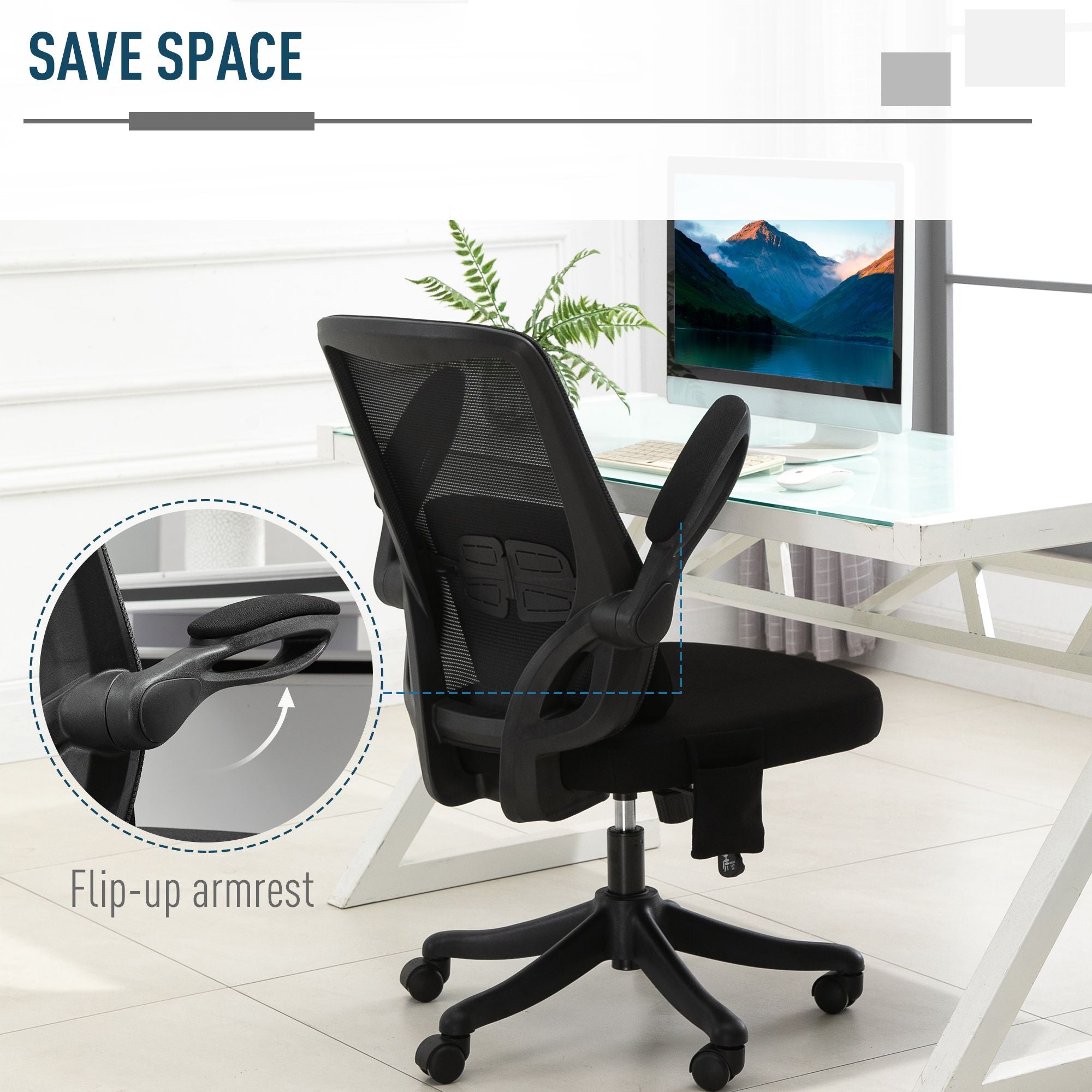 Office Chair 2-Point Massage Executive Ergonomic USB Power Mesh Design 360° Swivel with Lumbar Support, Black