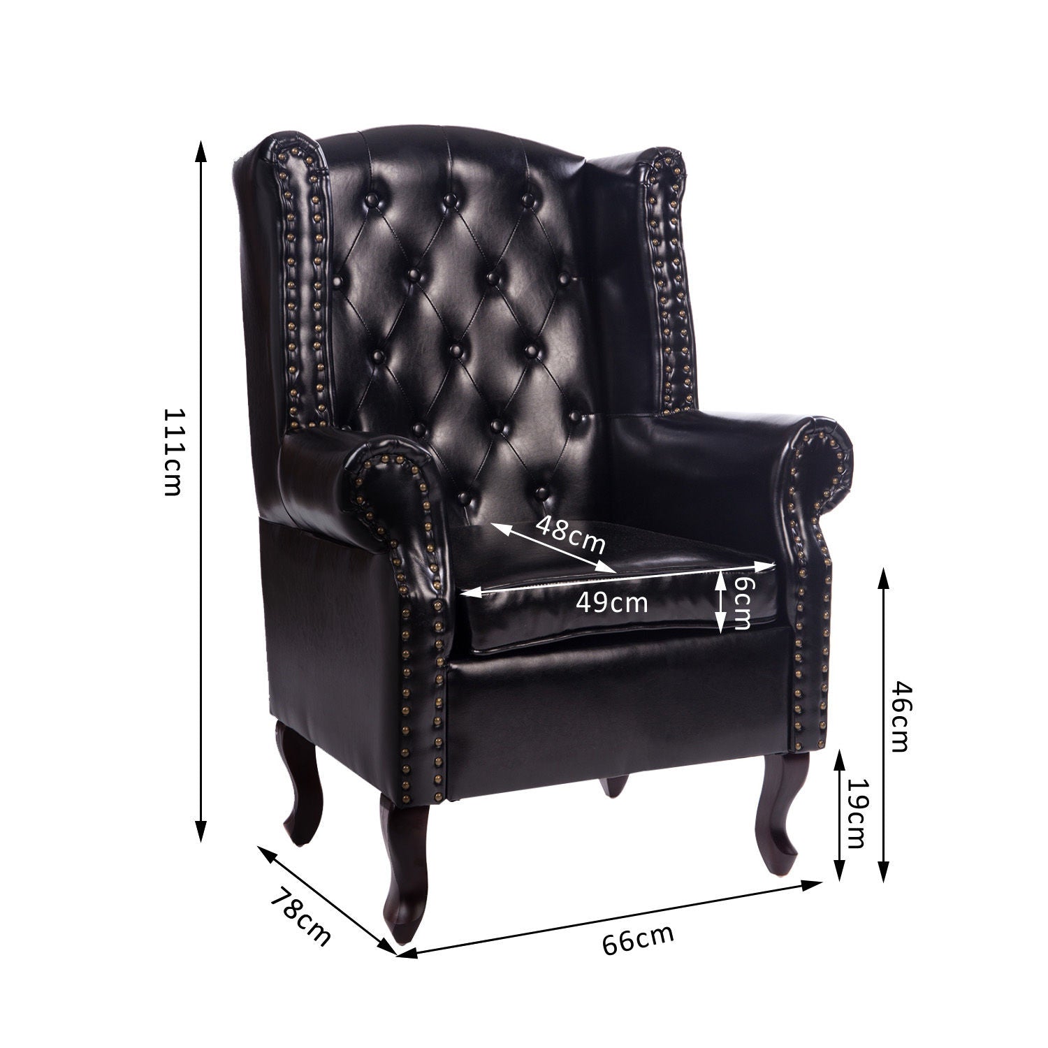 PU Leather Vintage Style High Back Armchair-Black