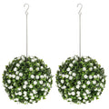 Set of 2 UV-Protected Artificial Topiary Rose Balls 28cm for Indoor Outdoor Decor - White