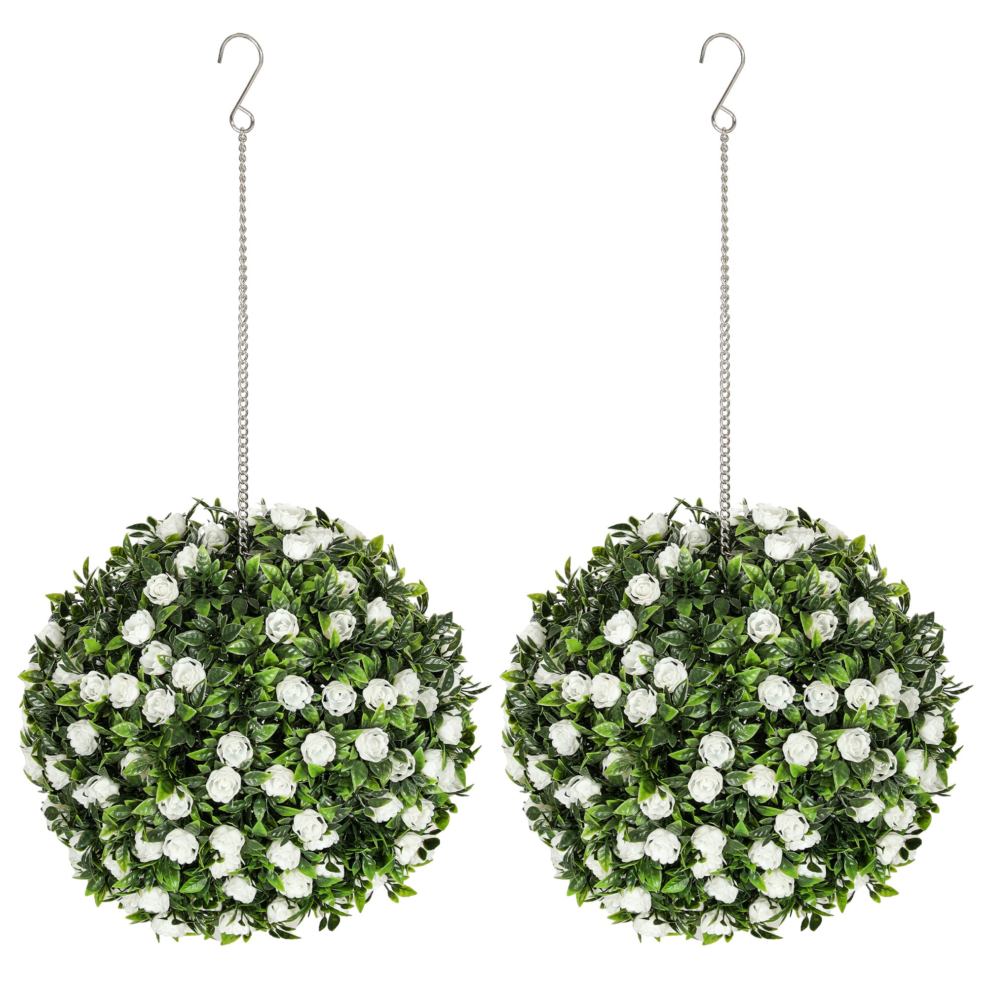 Set of 2 Decorative Artificial Plants, UV-protected Artificial Plant Topiary Rose Balls, Fake Plants for Home Indoor outdoor Decor, 28cm, White