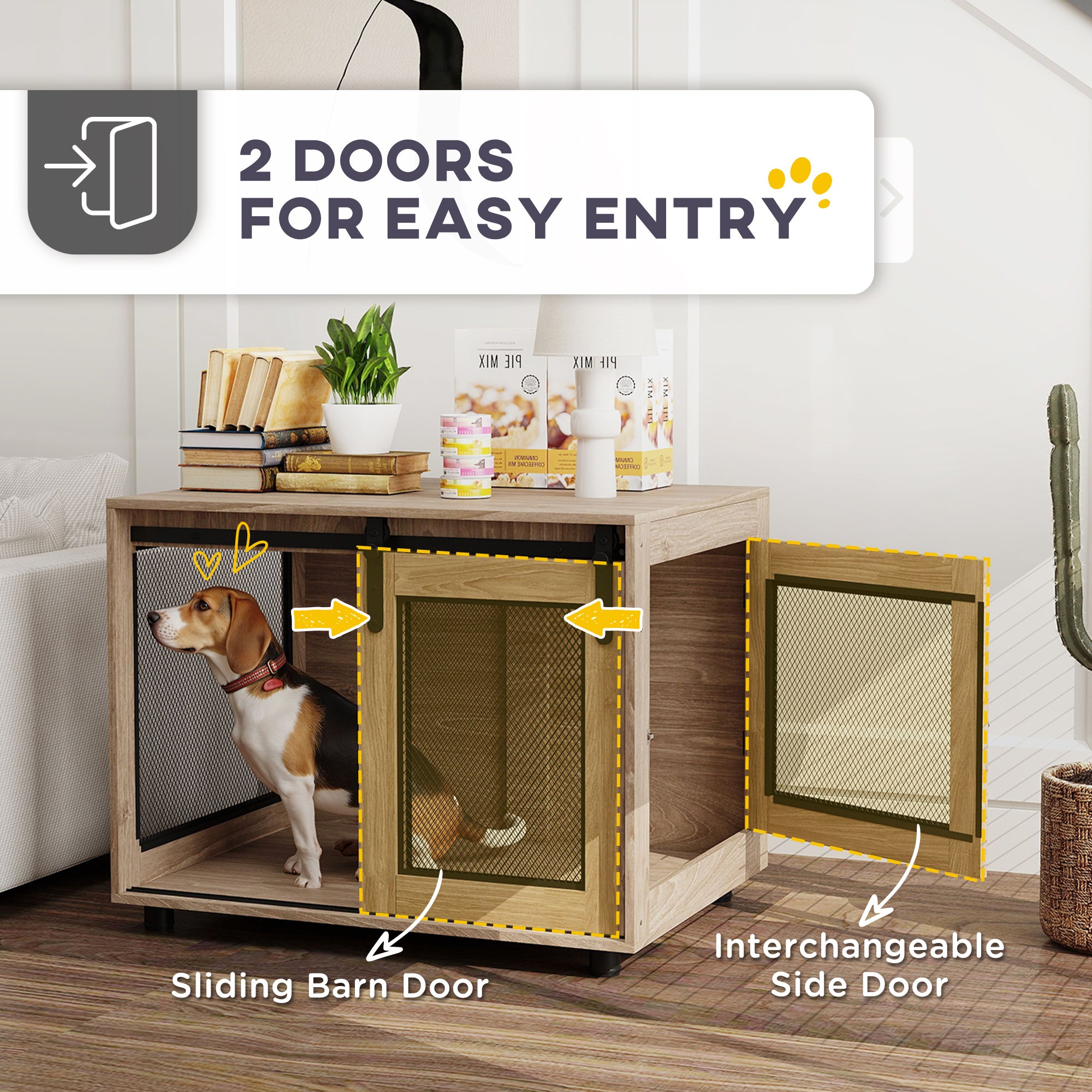 Dog Crate Furniture with Sliding Door for Medium Dogs 80x58.5x63cm - Walnut Brown