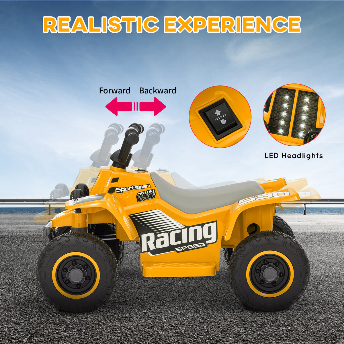6V Electric Ride-On Quad Bike for Kids 18-36 Months with Headlights - Yellow