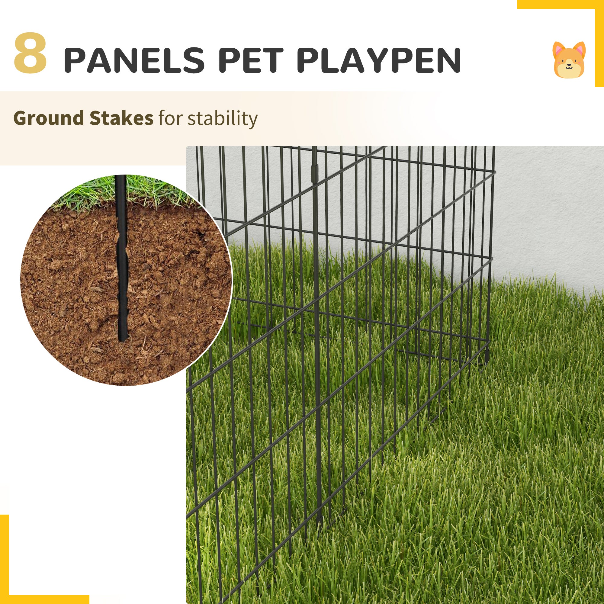 8 Panel DIY Dog Pen with Door, for Dogs, Small Animals, Indoor/Outdoor Use, 76cm High