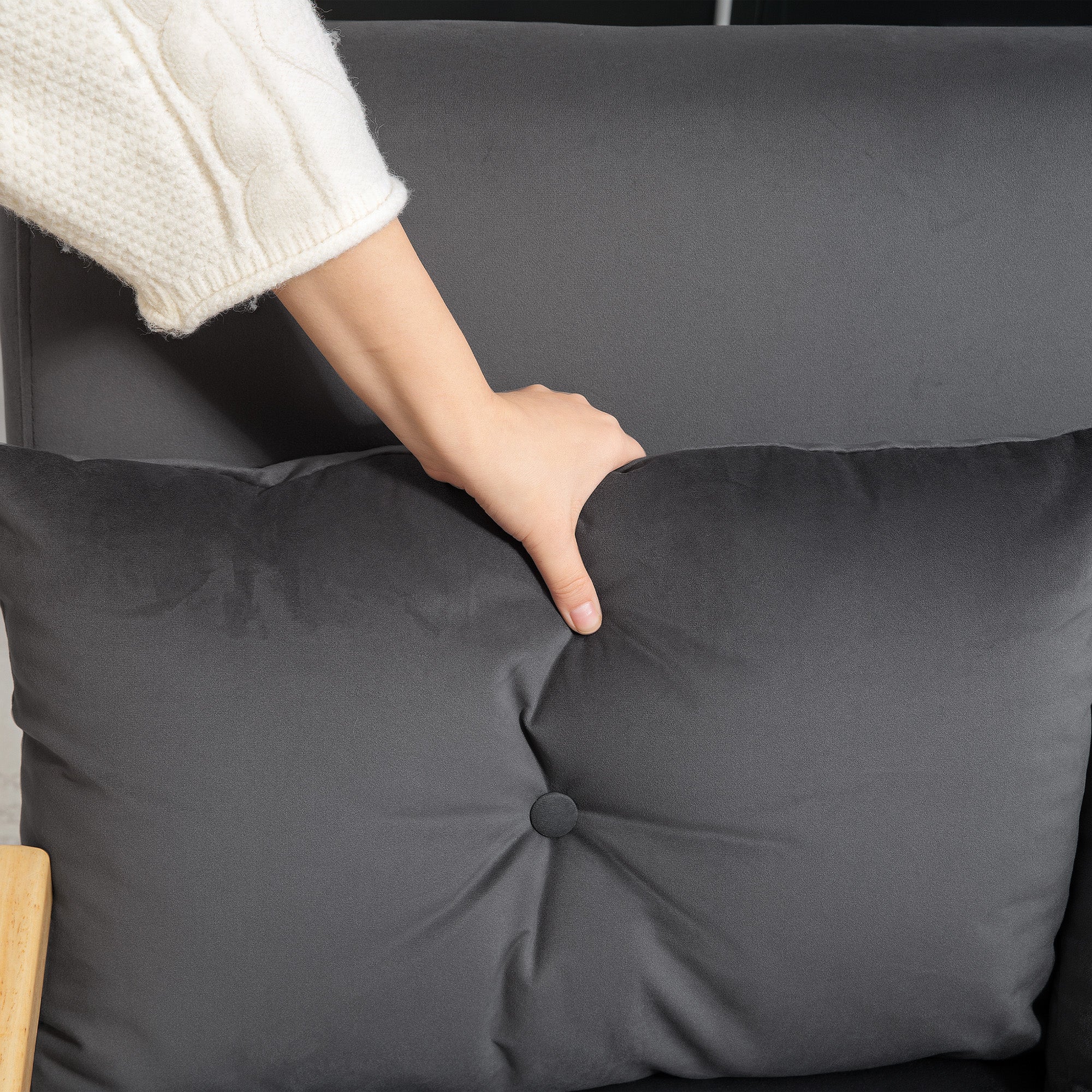4-in-1 Velvet-Feel Double Sofa Bed with Pillows - Dark Grey
