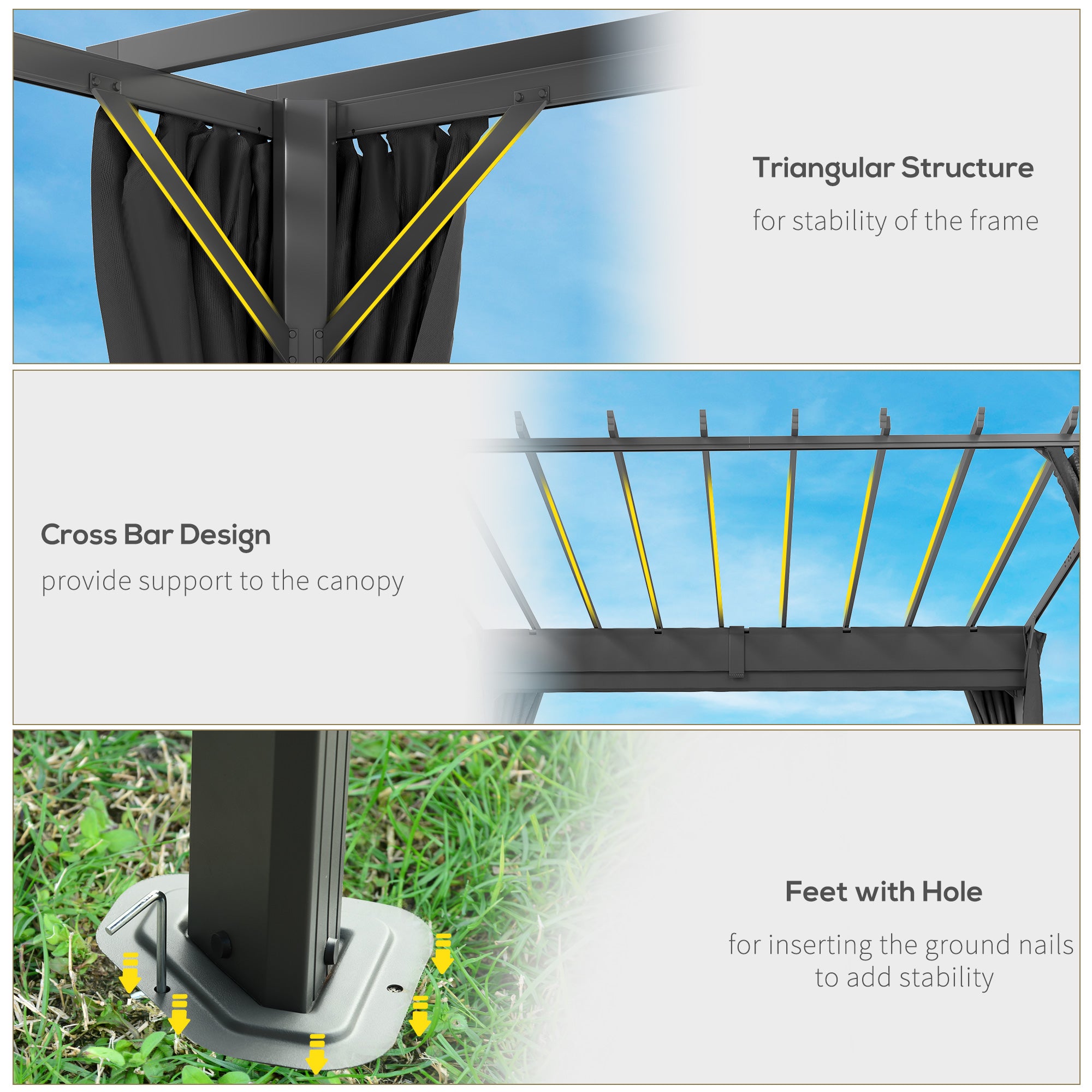 3.6 x 3 m Pergola with Retractable Roof Canopy, Curtains, Aluminium Garden Pergola Gazebo Sun Shade Shelter, Dark Grey