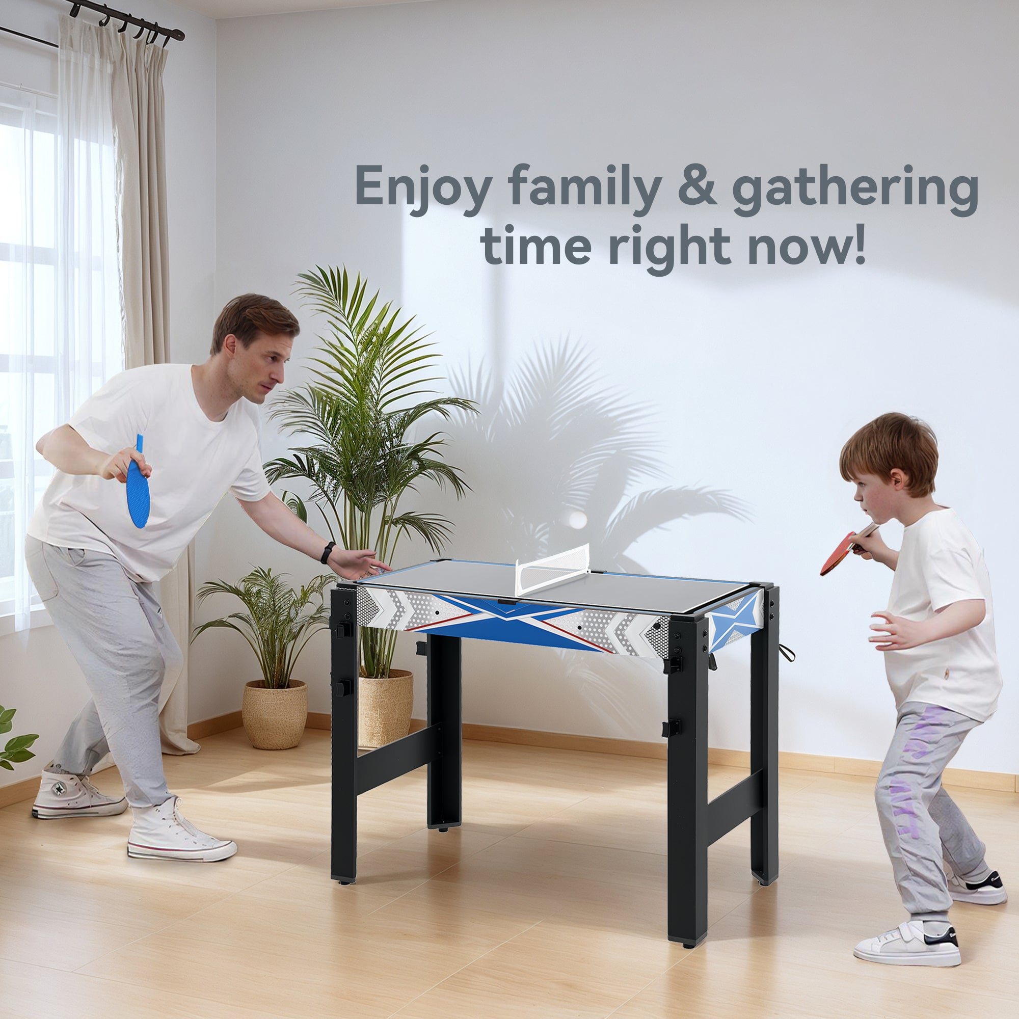 5 in 1 Multi Games Table Combo Sports Game Table for Kids, Mini Pool Table, Table Tennis Table, Hockey Table, Basketball Arcade Game, Bow and Arrow, Blue