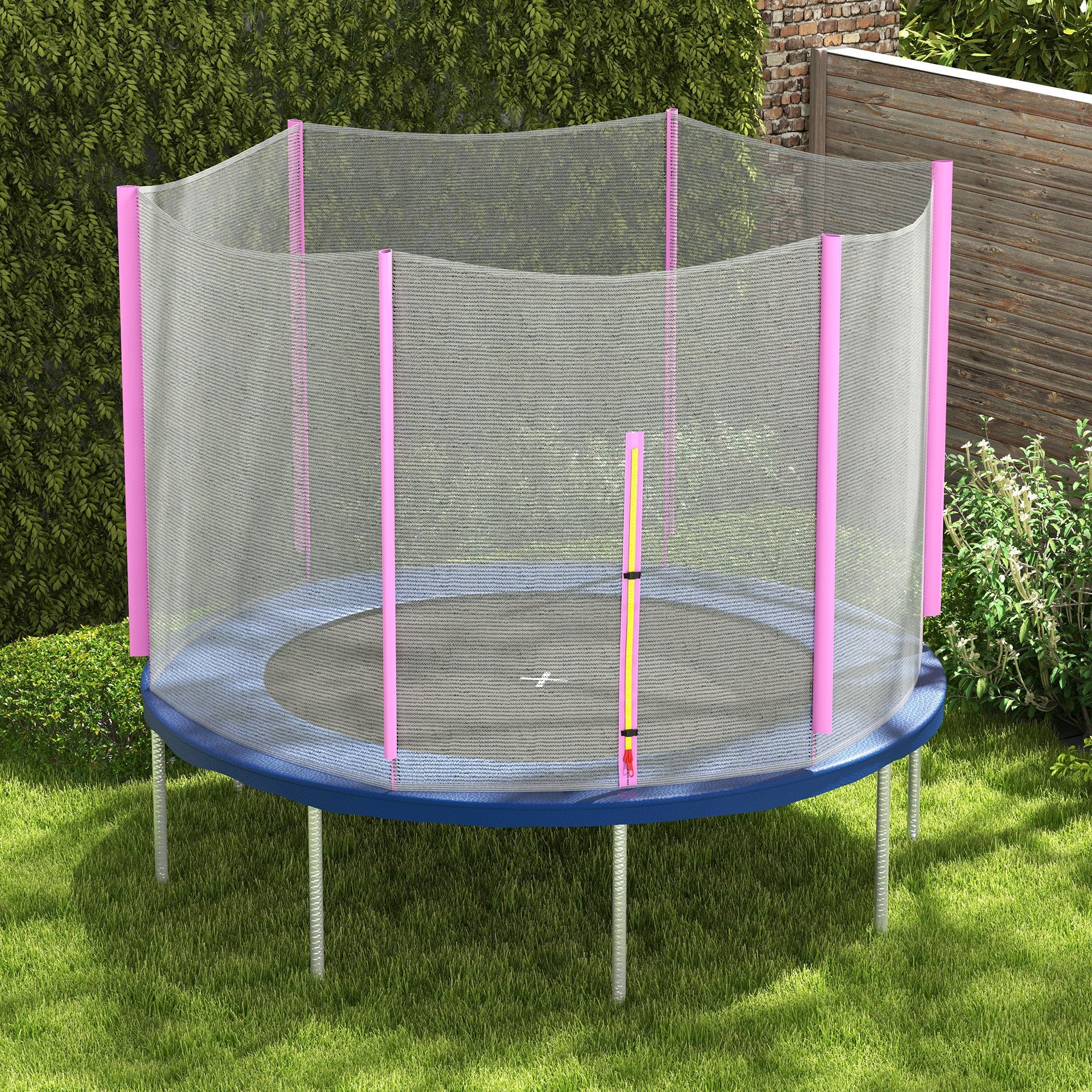 8ft Trampoline Net Replacement with 6 Plastic Pole Covers, Weather-Resistant Trampoline Netting Replacement with Zipped Entrance, Poles Not Included, Pink