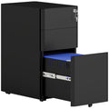 3-Drawer Steel Filing Cabinet with Lock and Casters - Black