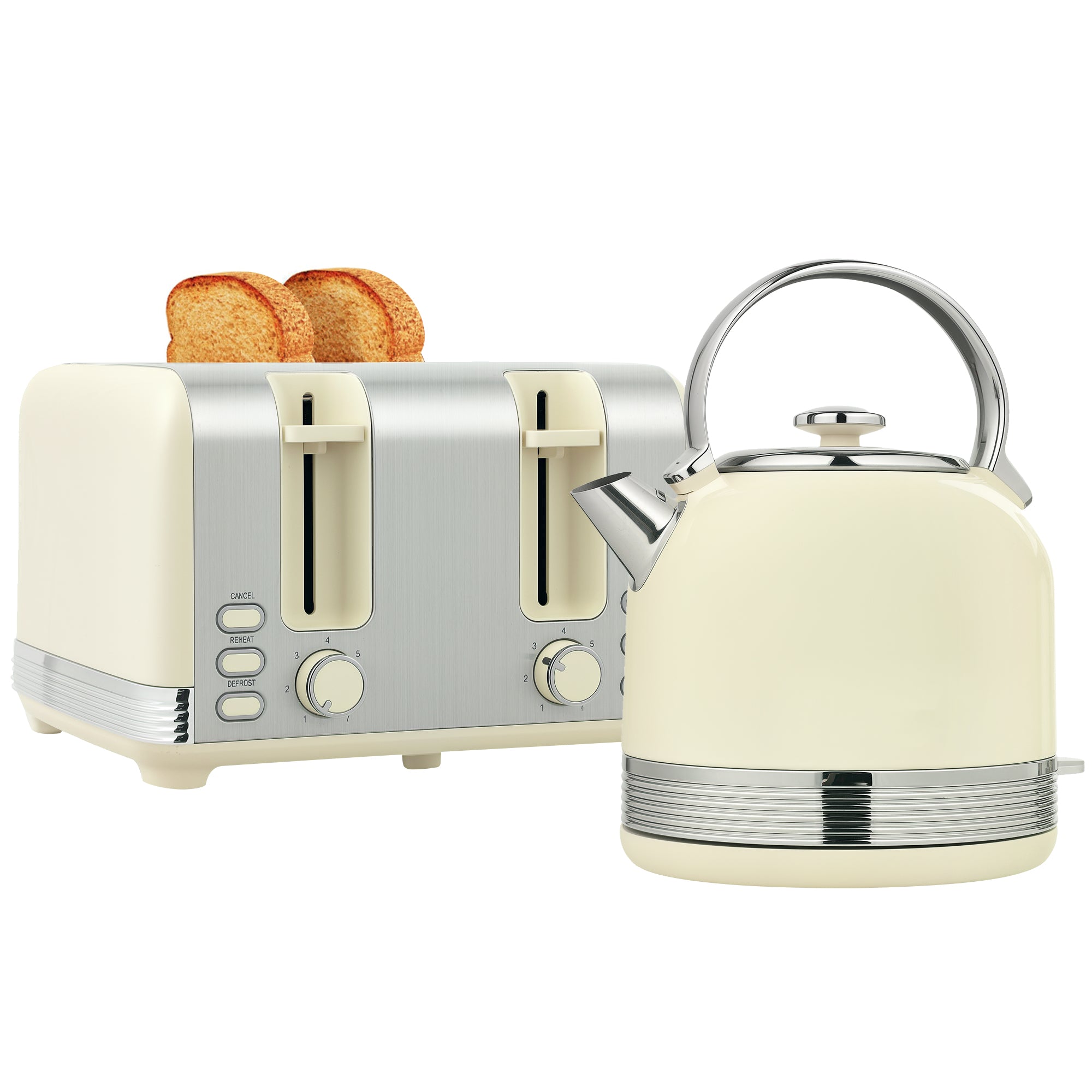 Polished Metal Kettle and Toaster Set - Cream