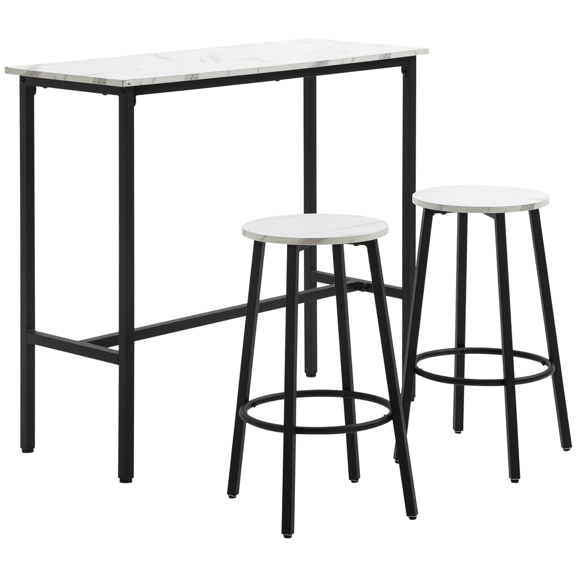 Three-Piece Marble-Effect Bar Table Set - White/Black