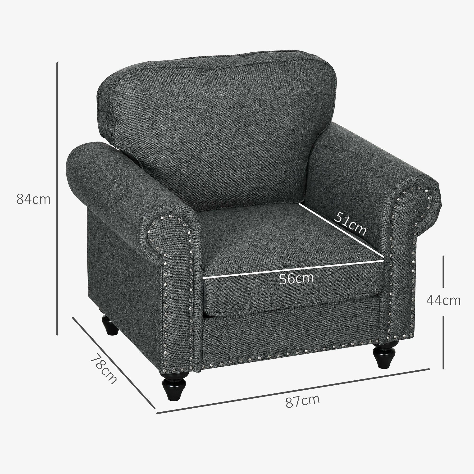 Mid-Century Armchair, with Pocket Springs - Charcoal Grey