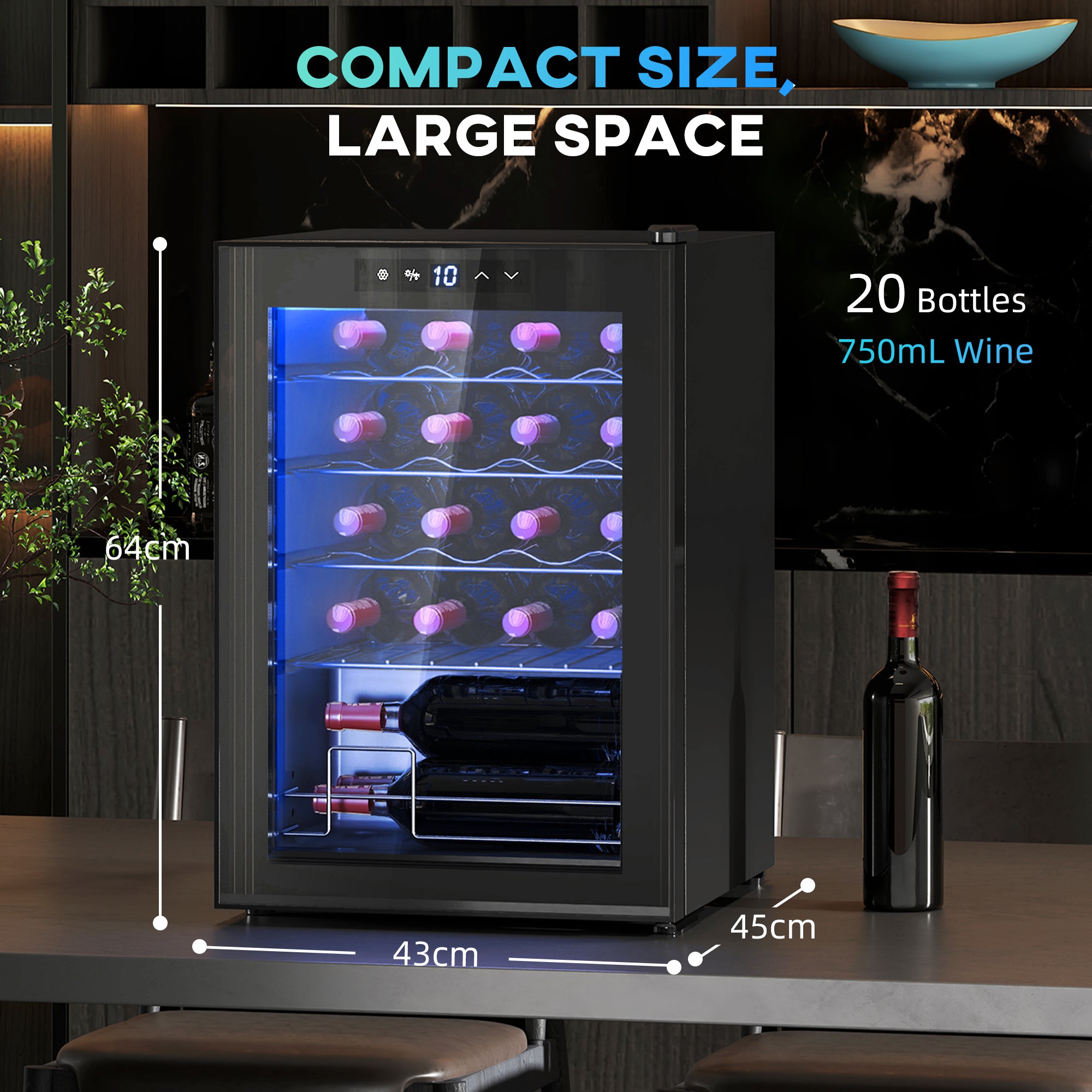 20 Bottle 5-18℃ Countertop Wine Fridge - Black