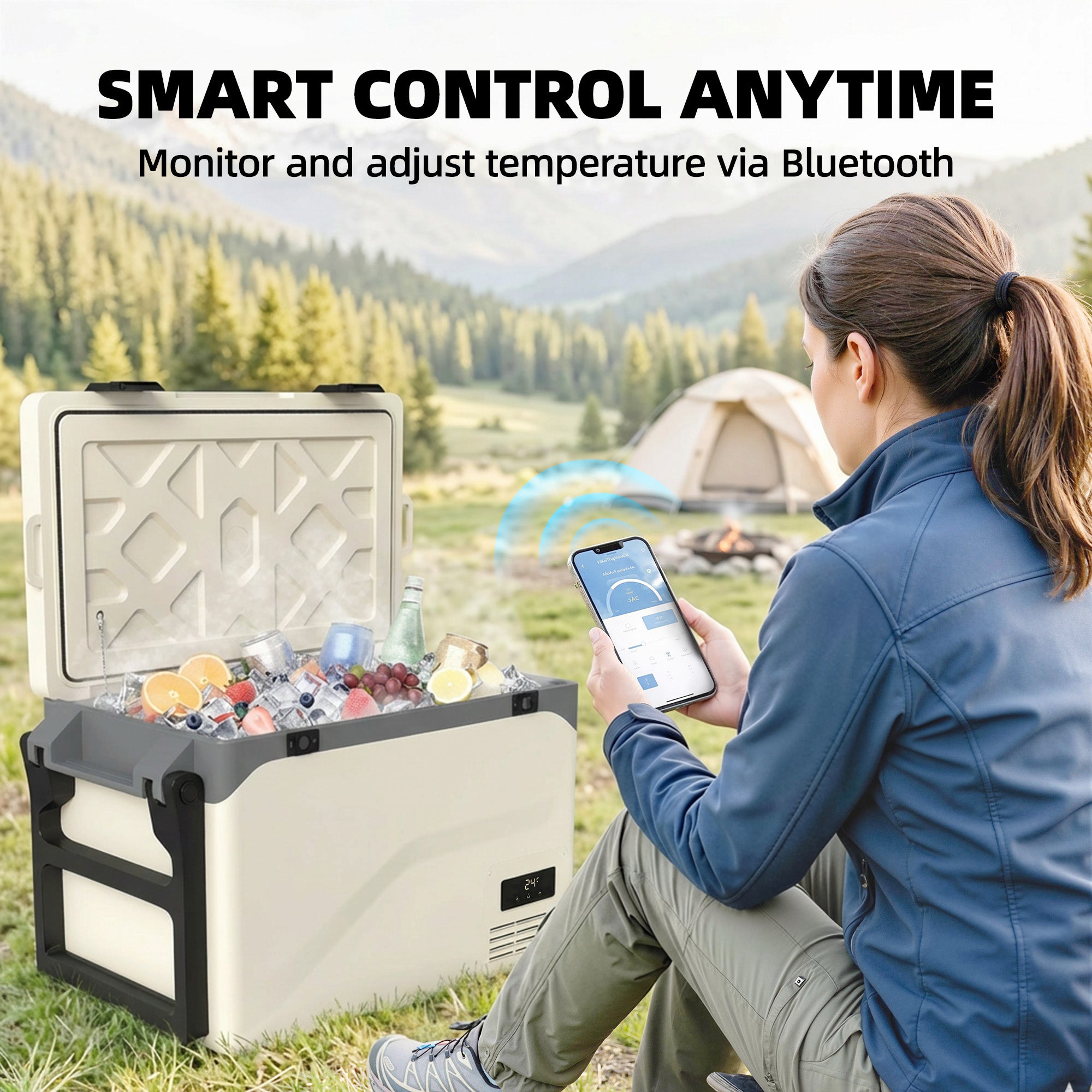 42.5L Compressor Car Fridge Freezer, Camping Refrigerator with App Control, 20℃-20℃
