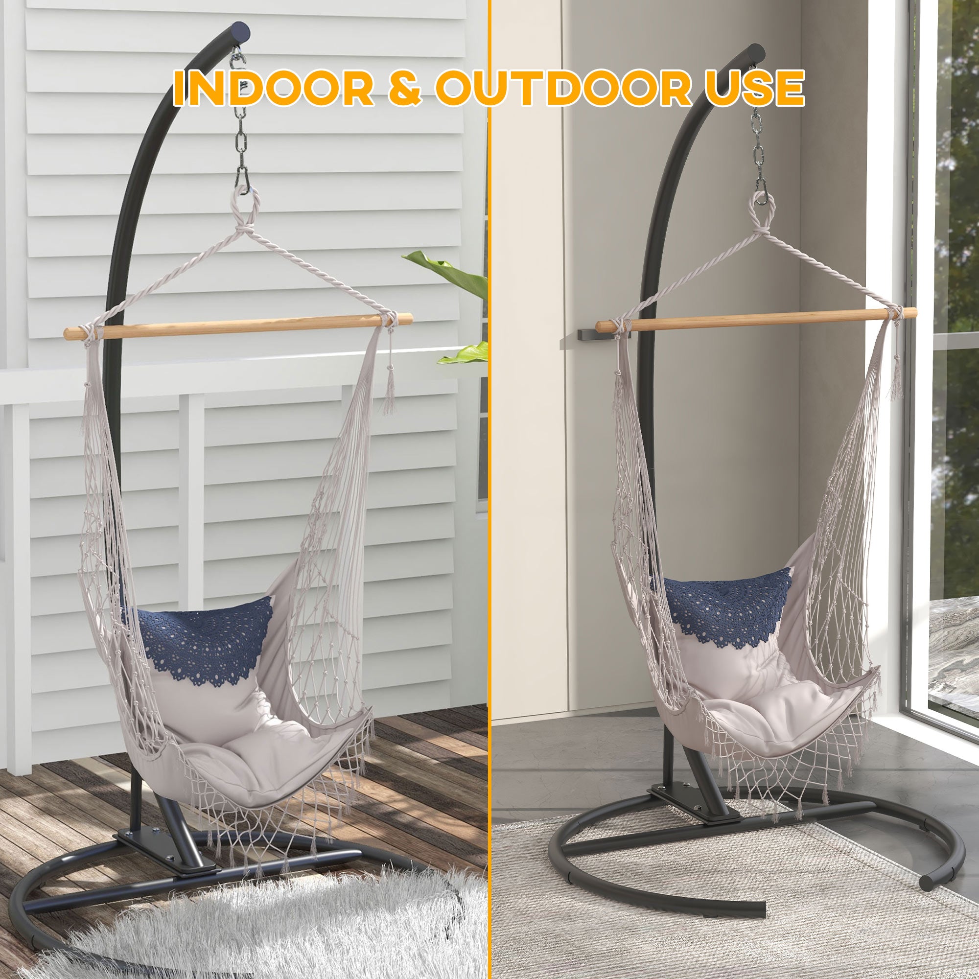 Hanging Hammock Chair Stand with Round Base, C Hanging Swing Stand Frame for Swing/Egg/Hammock Chair, Indoor & Outdoor, Heavy Duty 330 lbs, Black