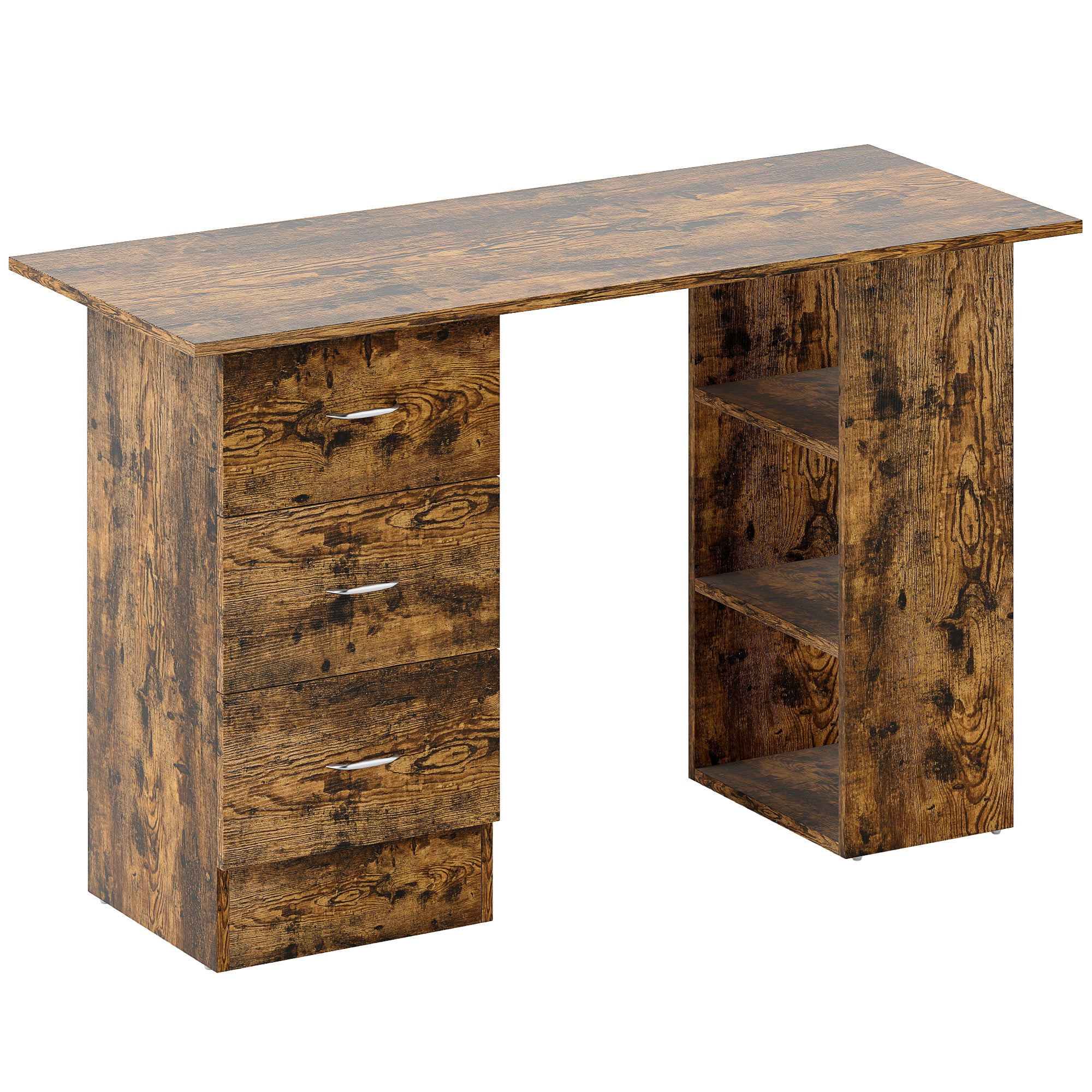 Computer Desk with Drawers, Home Office Desk, Writing Table, PC Workstation with 3 Storage Shelves for Working, Study, 120 x 49 x 72 cm, Rustic Brown