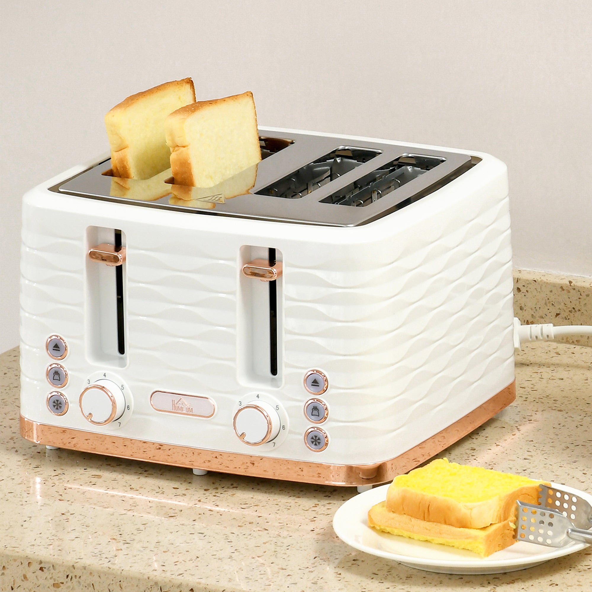 Four-Slice Rippled Toaster - White