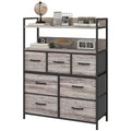 Rustic Chest of Seven Fabric Drawers with Steel Frame - Grey Wood Effect