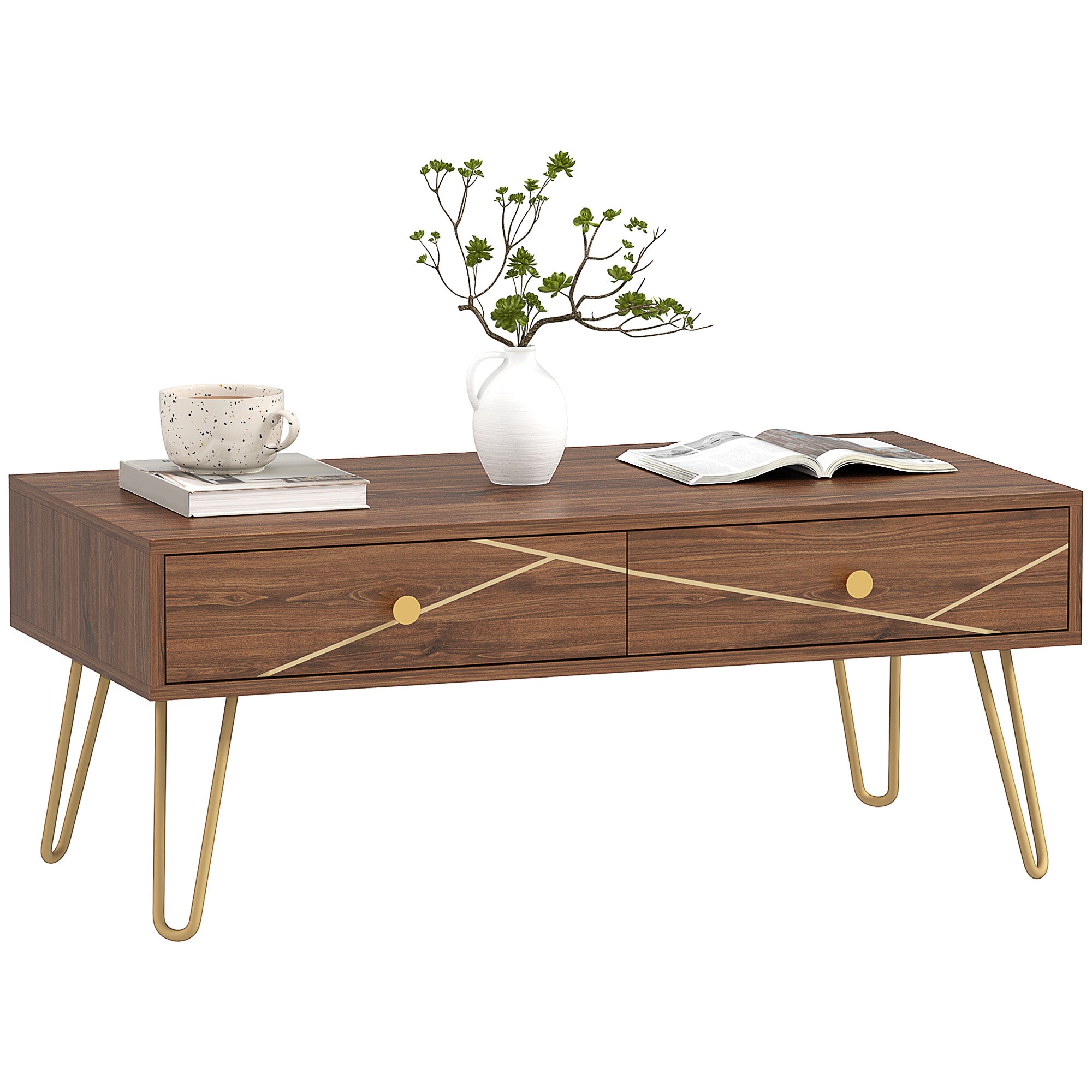 Rectangular Coffee Table with Storage Drawers 100x50x41 cm Steel Base - Brown