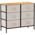 Fabric Chest of Drawers with 6 Storage Drawers, Steel Frame & Wooden Top - Cream White