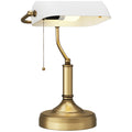 Banker's Desk Lamp with Antique Bronze Base and White Glass Shade - White