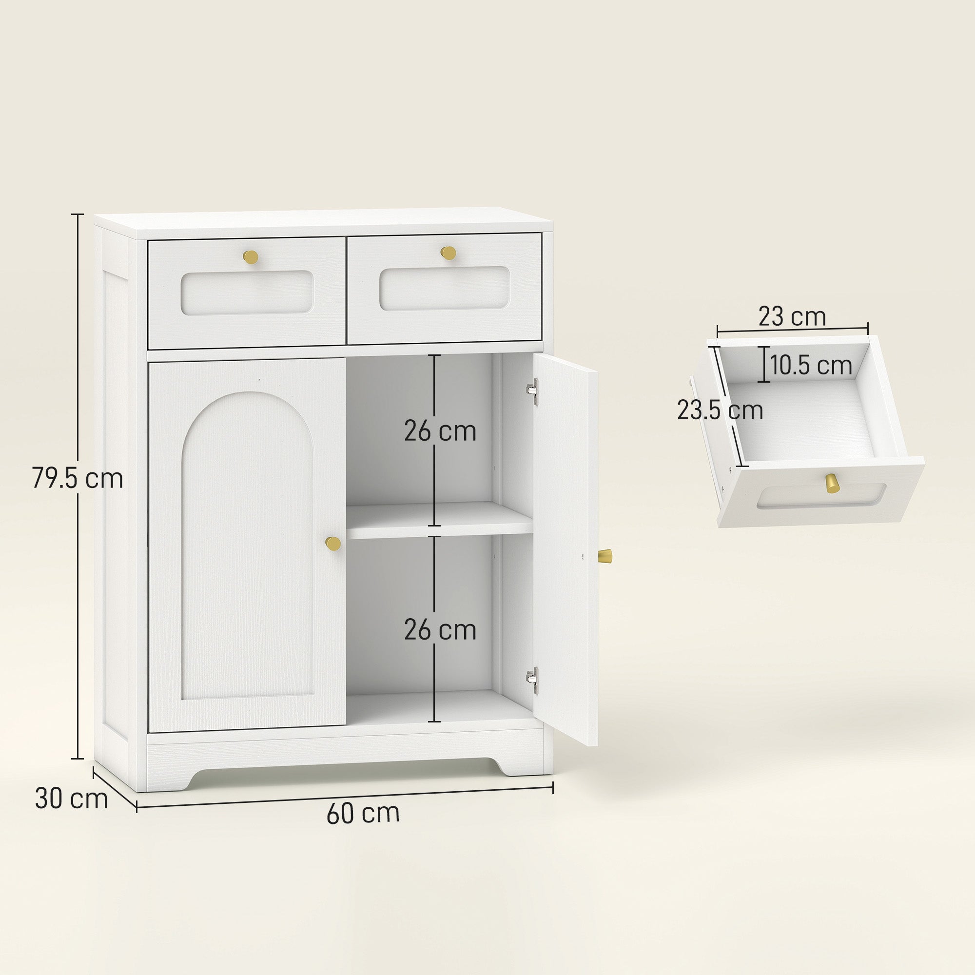 Bathroom Floor Cabinet with 2 Drawers - White