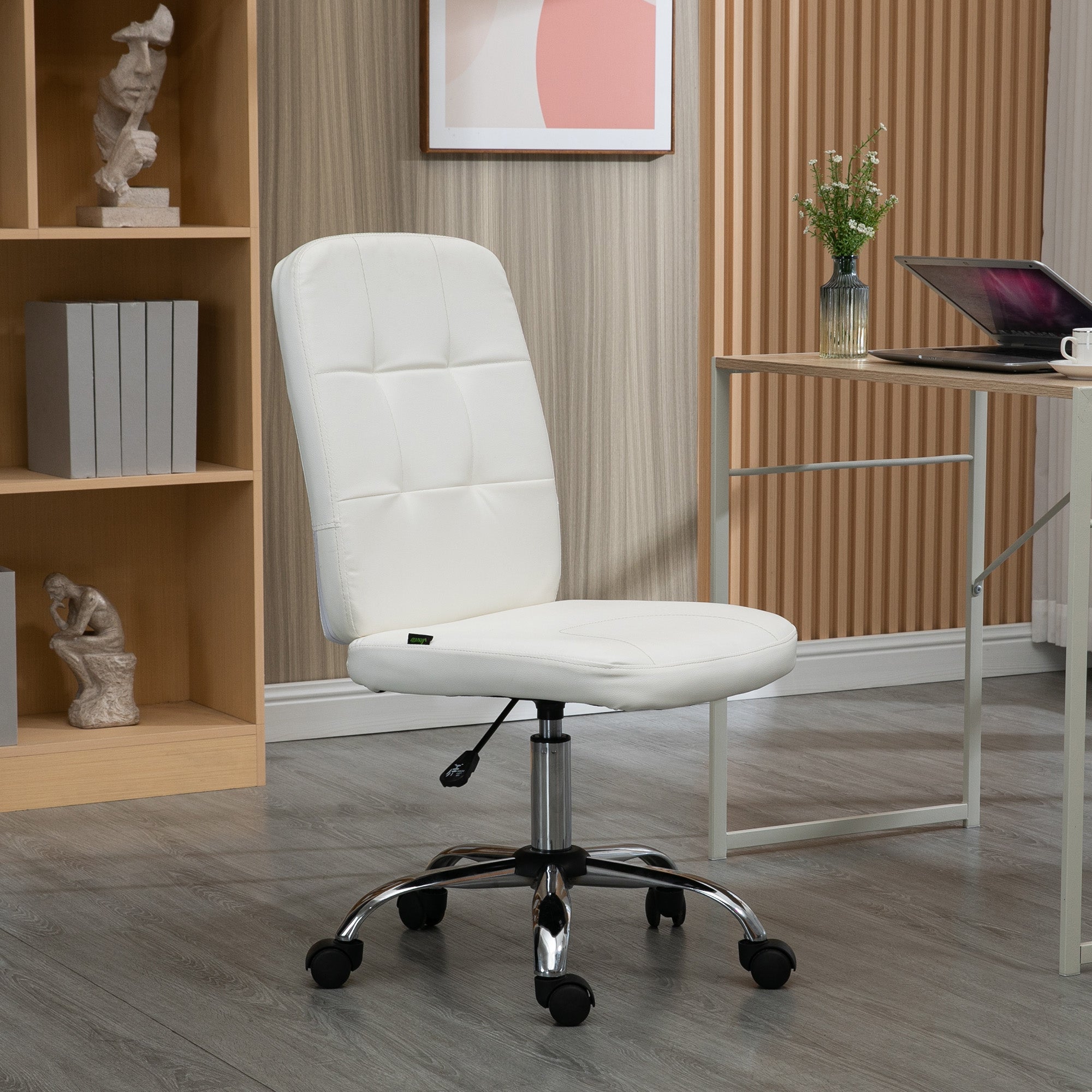 Armless Faux Leather Office Chair - White