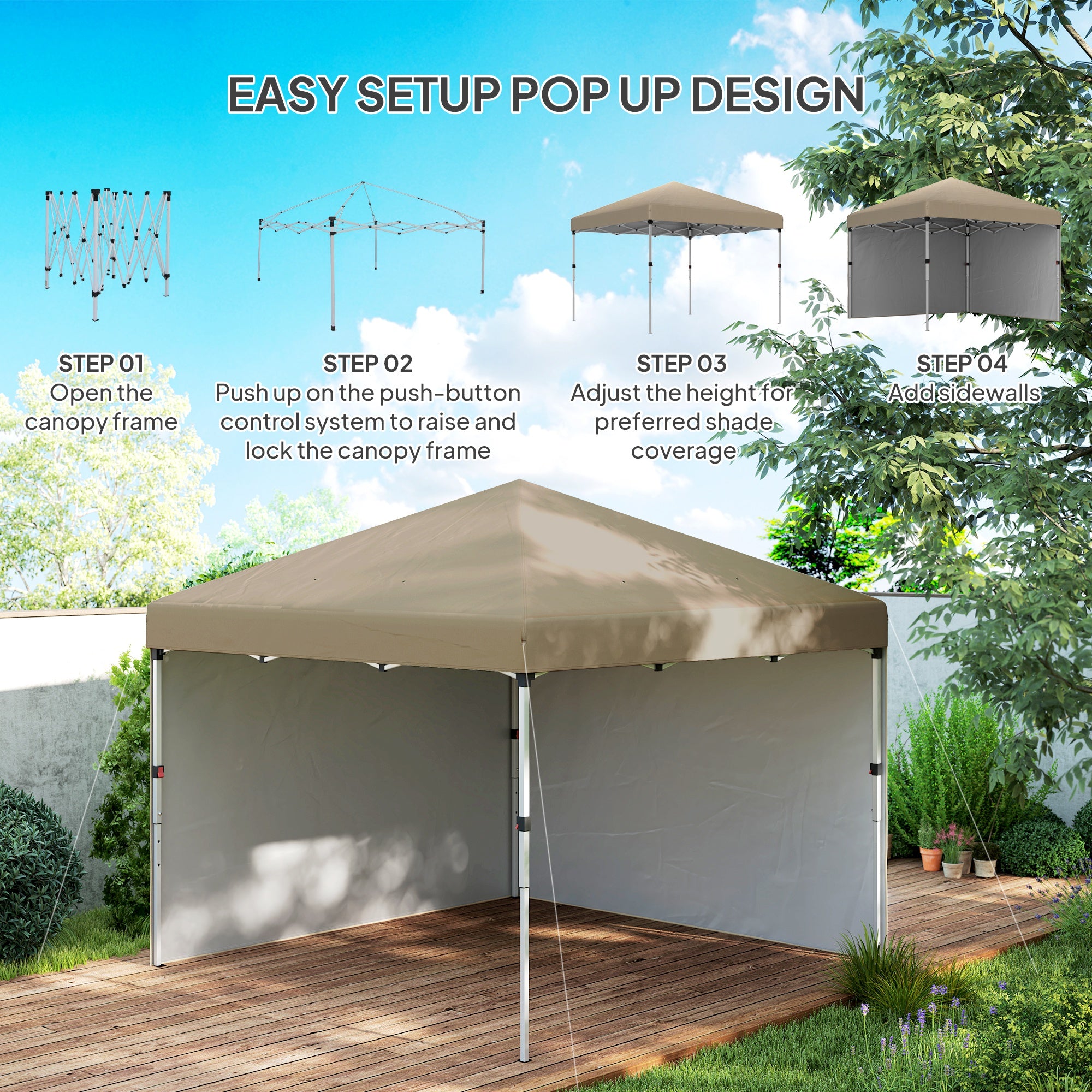 3 x 3 Metre Pop Up Gazebo Set with Sidewalls and Wheeled Bag - Khaki