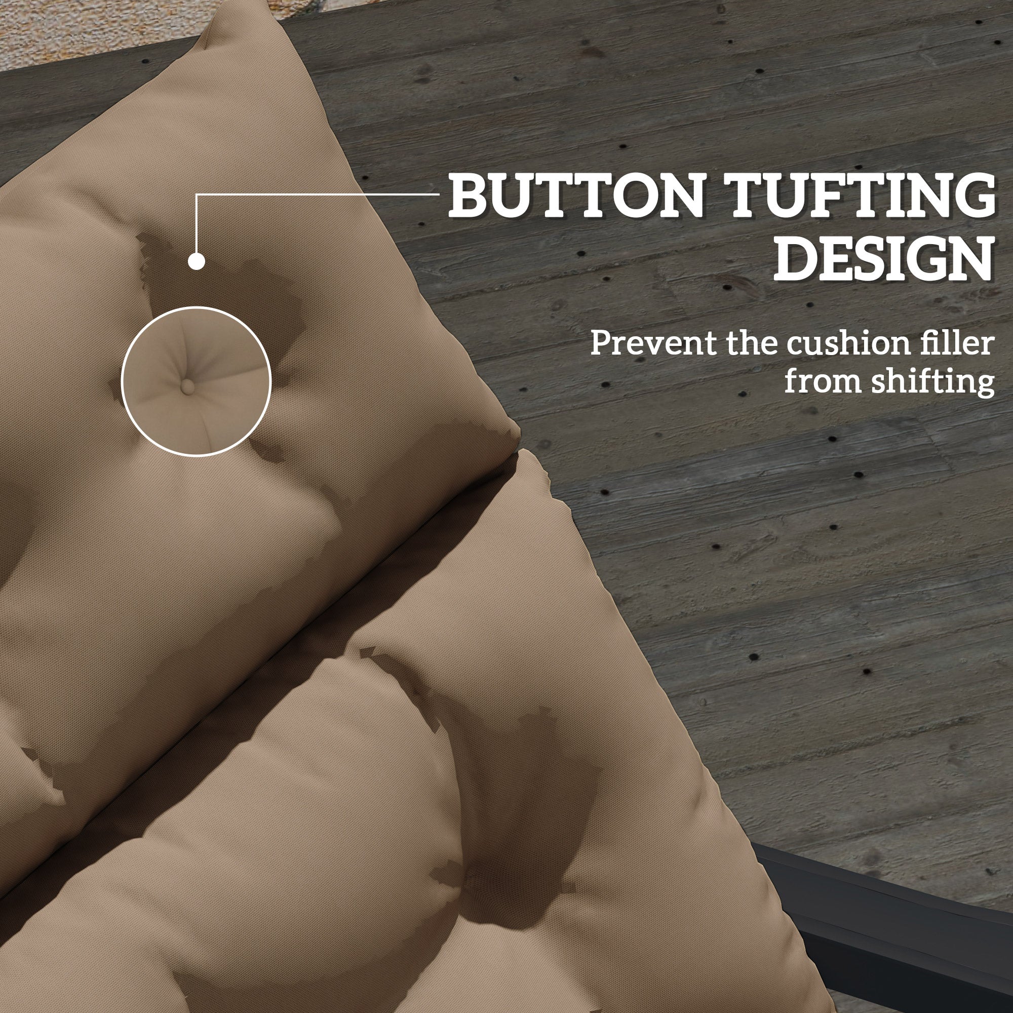 Set of 2 Sun Lounger Cushions with Ties - Khaki, UPF20+ Fabric